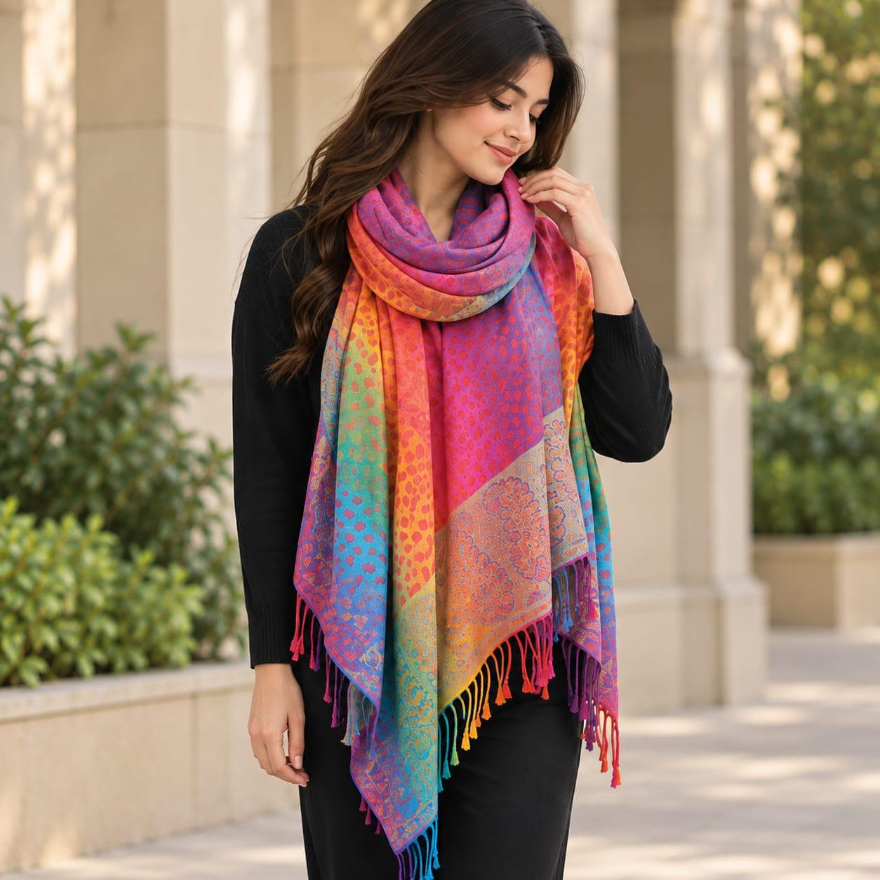 Multicolor Paisley Shawl Wrap, Women's Soft Scarf, Colorful Fringe Scarf, Lightweight Fashion Wrap, Four Season Accessory - image 5