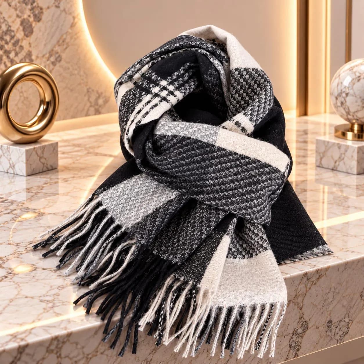Women’s Plaid Scarf, Checkered Winter Scarf, Soft Woven Wrap, Fringed Tassel Scarf, Cozy Fashion Shawl, Lightweight Warm Scarf, Gift for Her - image 5