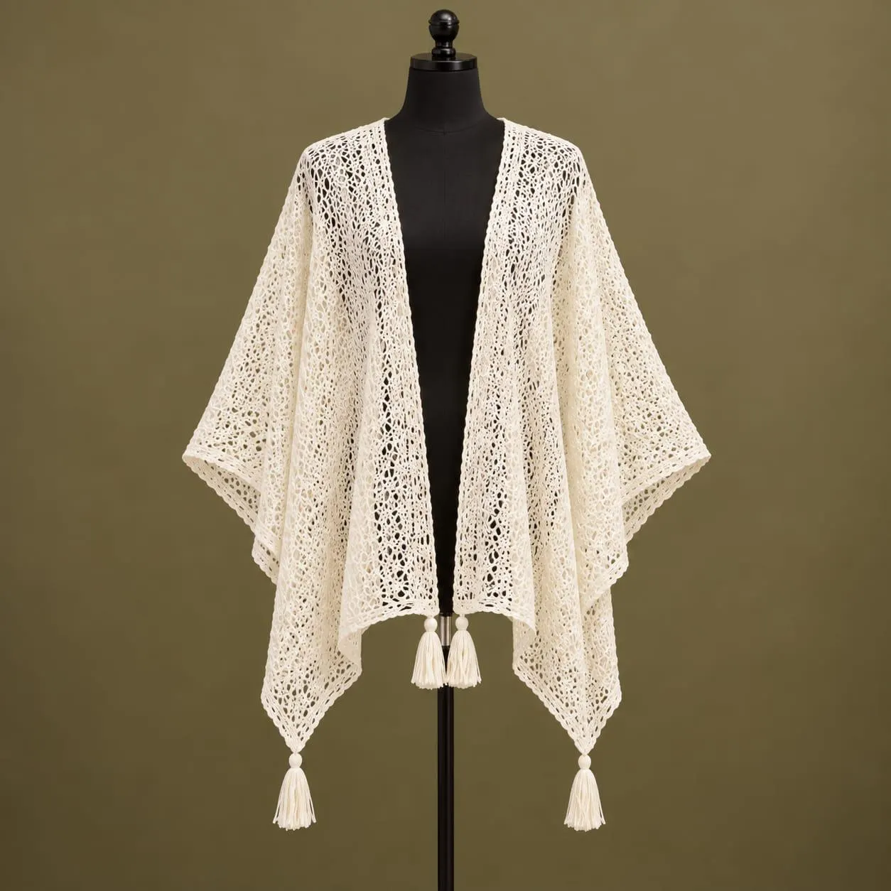 Crochet Lace Shawl for Women, Boho Fringe Cardigan, Lightweight Summer Wrap, Openwork Crochet Cover Up, Vacation Layering - image 4
