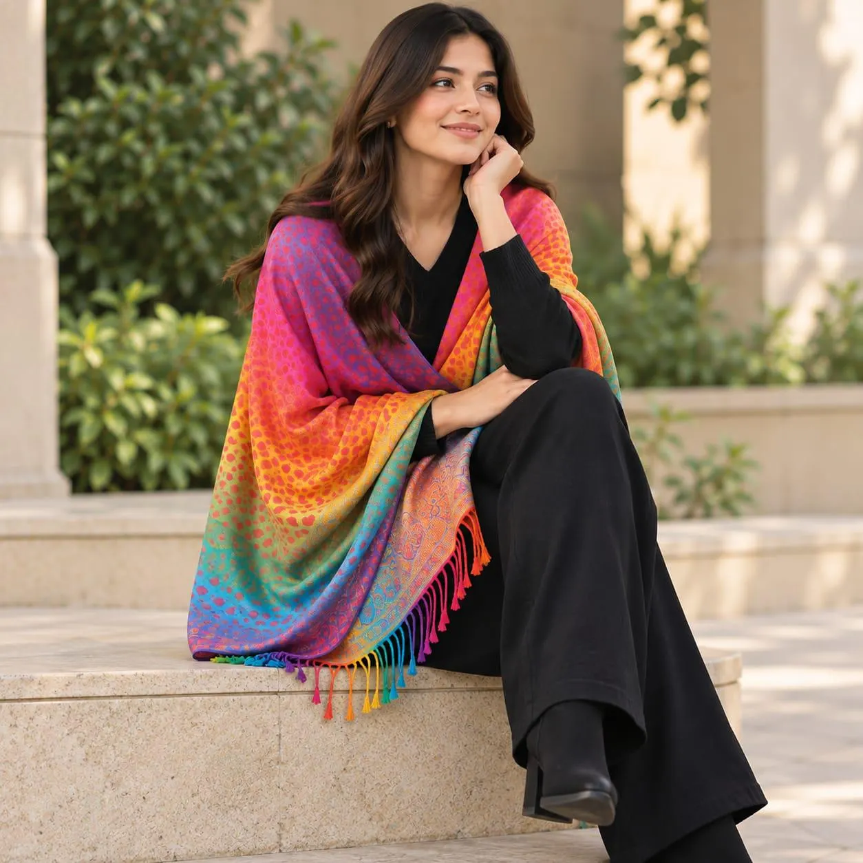 Multicolor Paisley Shawl Wrap, Women's Soft Scarf, Colorful Fringe Scarf, Lightweight Fashion Wrap, Four Season Accessory - image 3