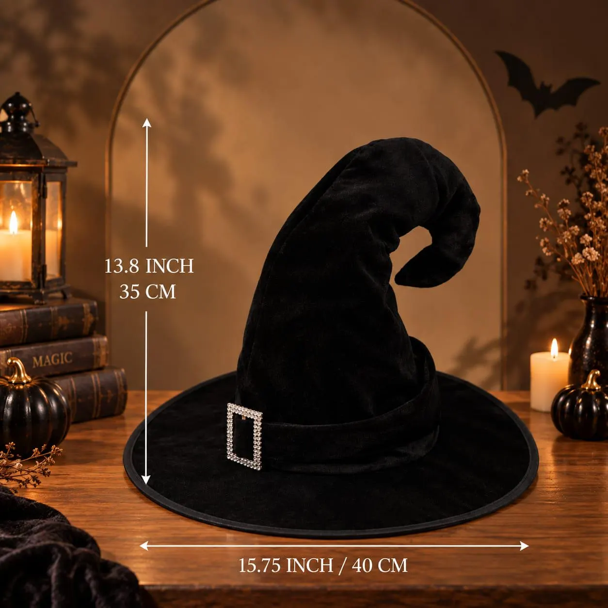 Black Velvet Witch Hat, Wide Brim Halloween Costume Hat, Gothic Wizard Hat, Men & women Party Accessory - image 5