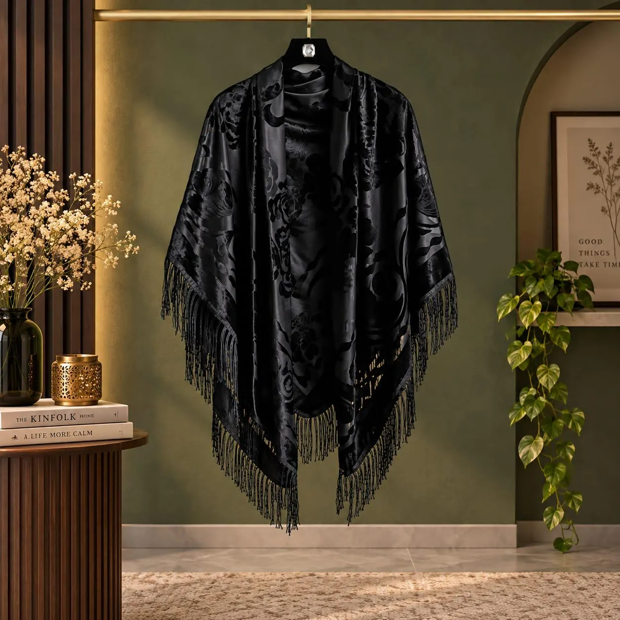 Retro Velvet Tassel Scarf for Women | Floral Embroidery Warm Shawl | Ethnic Fashion Scarf | Multiple Colors - image 2