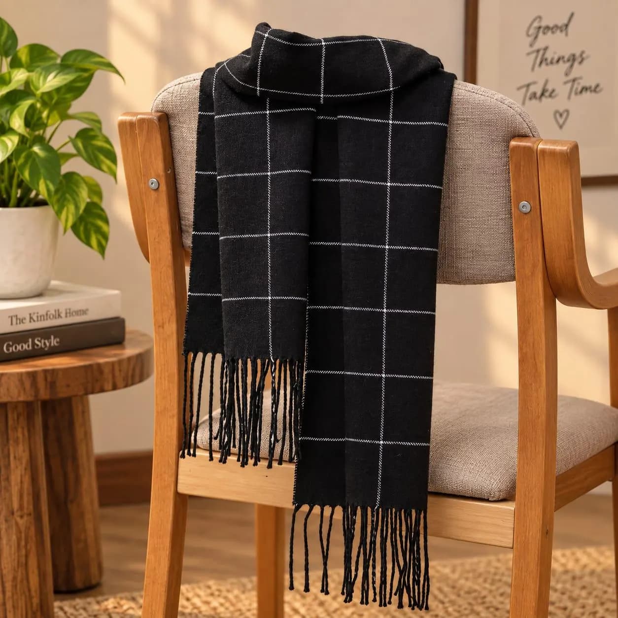 Plaid Winter Scarf for Women, Soft Checkered Fringe Scarf, Long Cozy Wrap, Multiple Colors, Warm Fashion Scarf for Fall and Winter - image 4