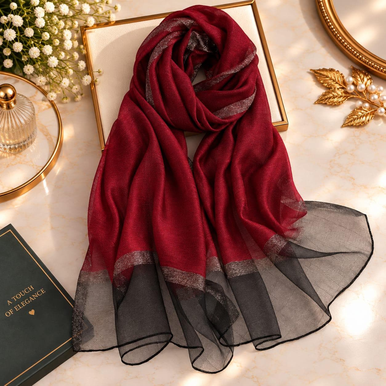 Elegant Sheer Chiffon Scarf for Women, Lightweight Luxury Wrap, Glitter Border Shawl, Formal Evening Scarf, Wedding Party Gift - image 2