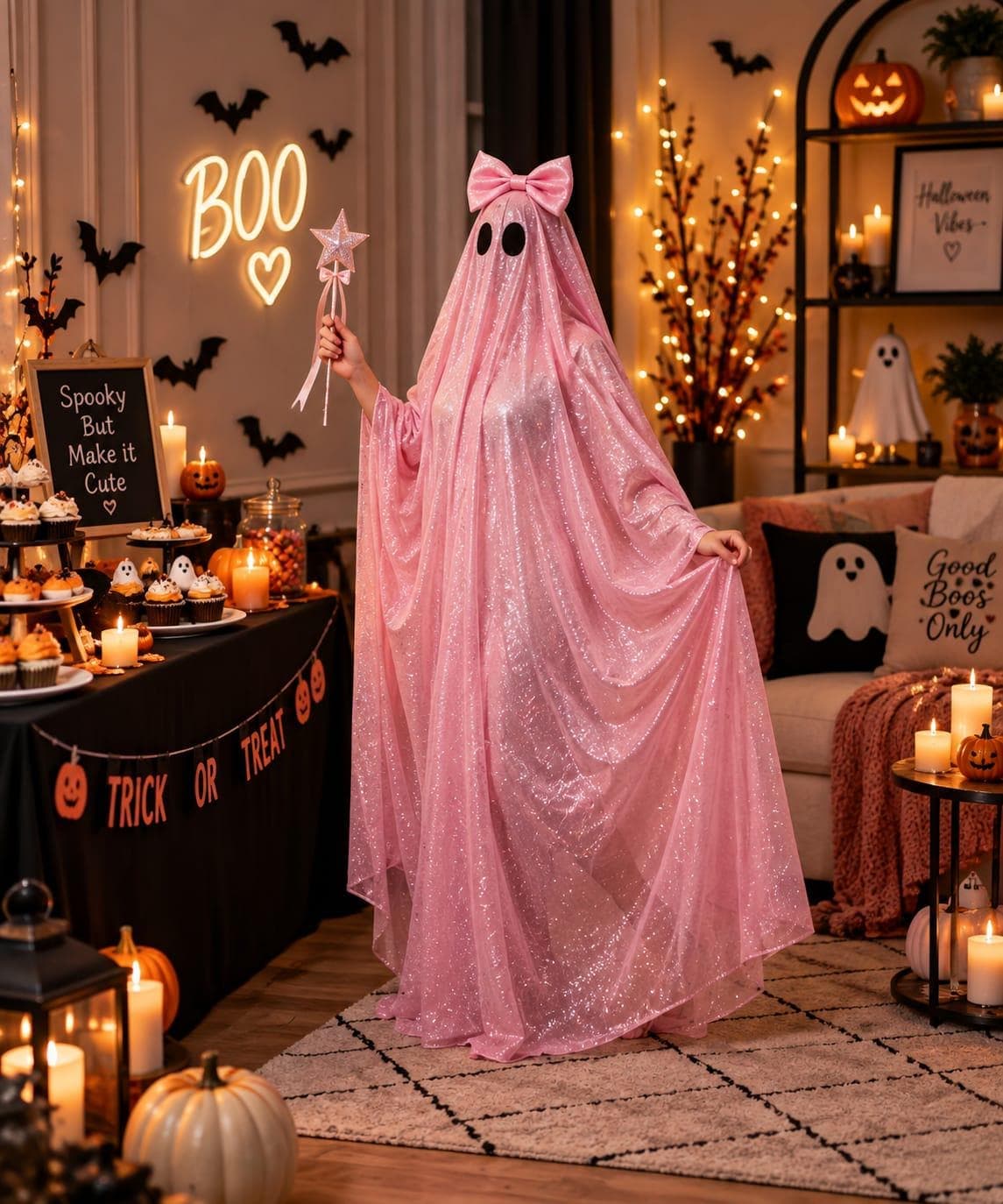 Sequin Ghost Costume, Halloween Ghost Poncho Cape, Sparkly Ghost Costume for Women, Spooky Halloween Party Outfit - image 3