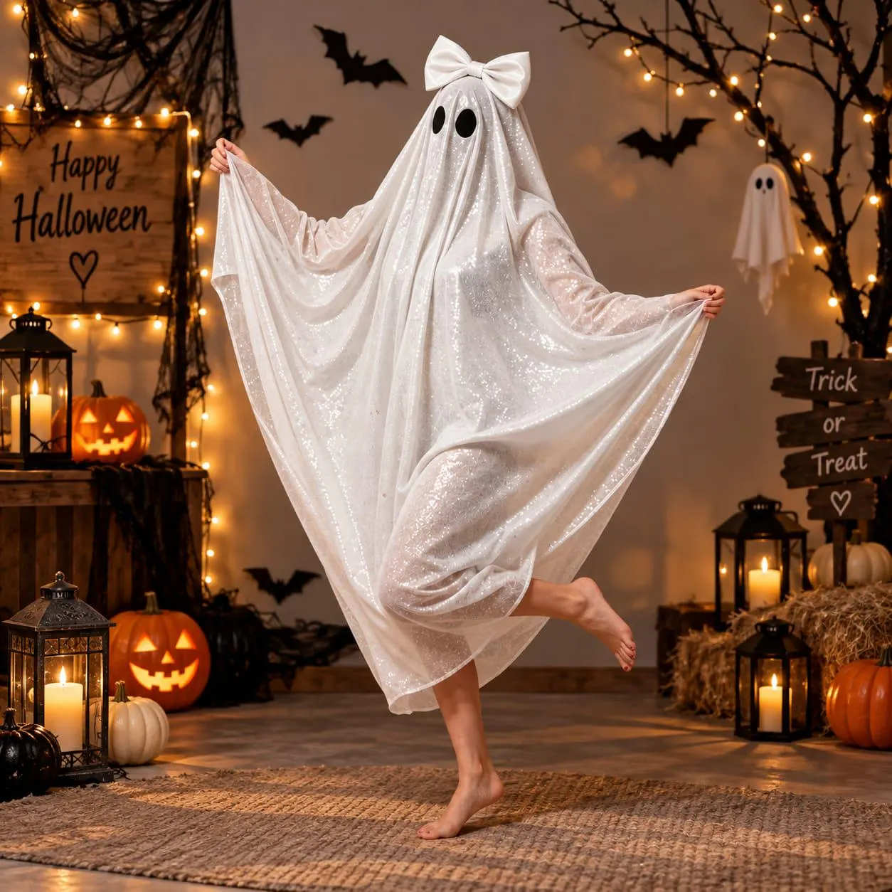 Sequin Ghost Costume, Halloween Ghost Poncho Cape, Sparkly Ghost Costume for Women, Spooky Halloween Party Outfit - image 2
