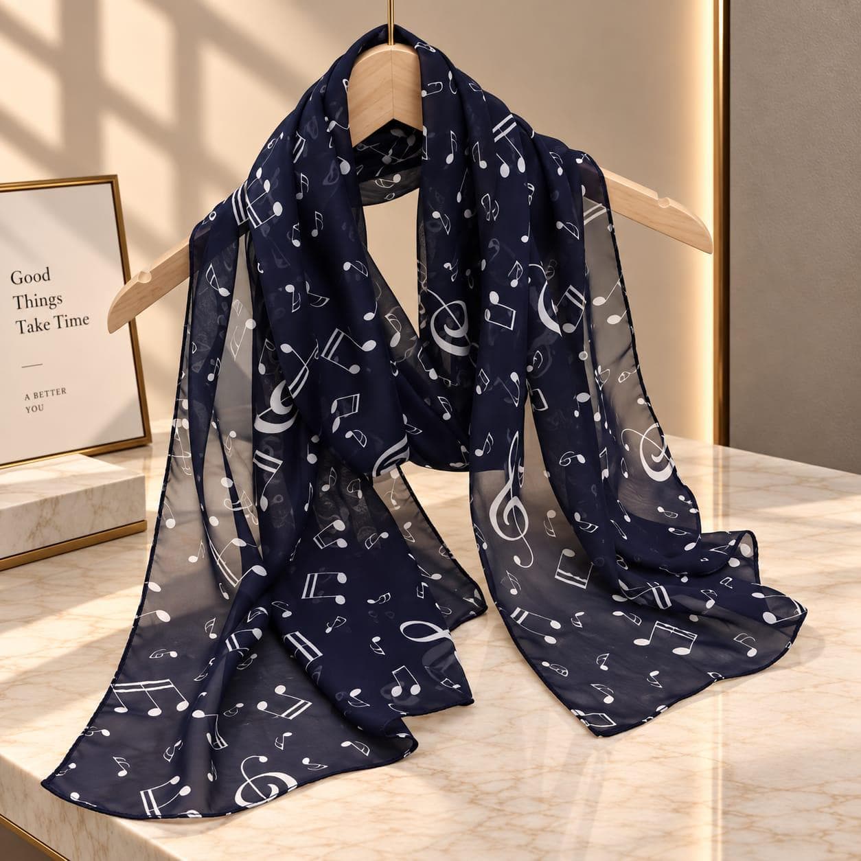 Music Notes Chiffon Scarf, Musical Note Print Shawl, Lightweight Music Lover Gift, Sheer Scarf for Women, Music Teacher Gift - image 3