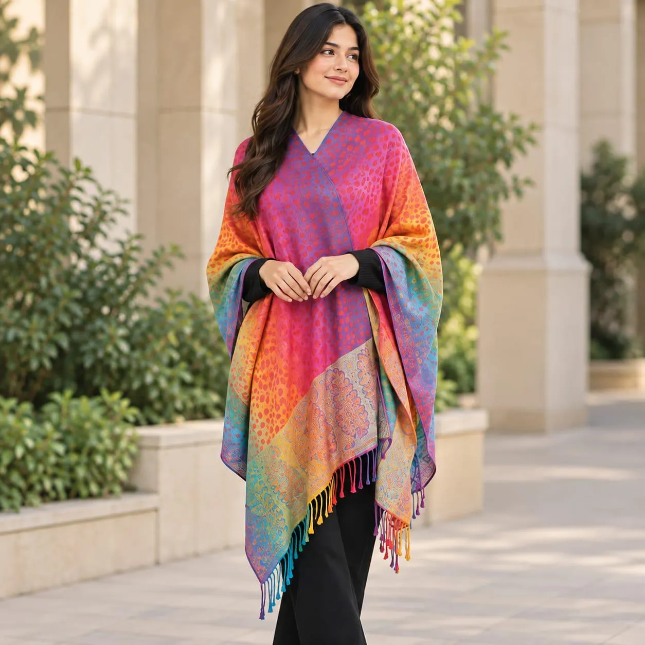 Multicolor Paisley Shawl Wrap, Women's Soft Scarf, Colorful Fringe Scarf, Lightweight Fashion Wrap, Four Season Accessory
