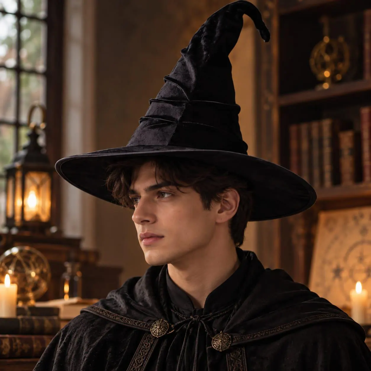 Black Velvet Witch Hat, Wide Brim Halloween Costume Hat, Gothic Wizard Hat, Men & women Party Accessory - image 2