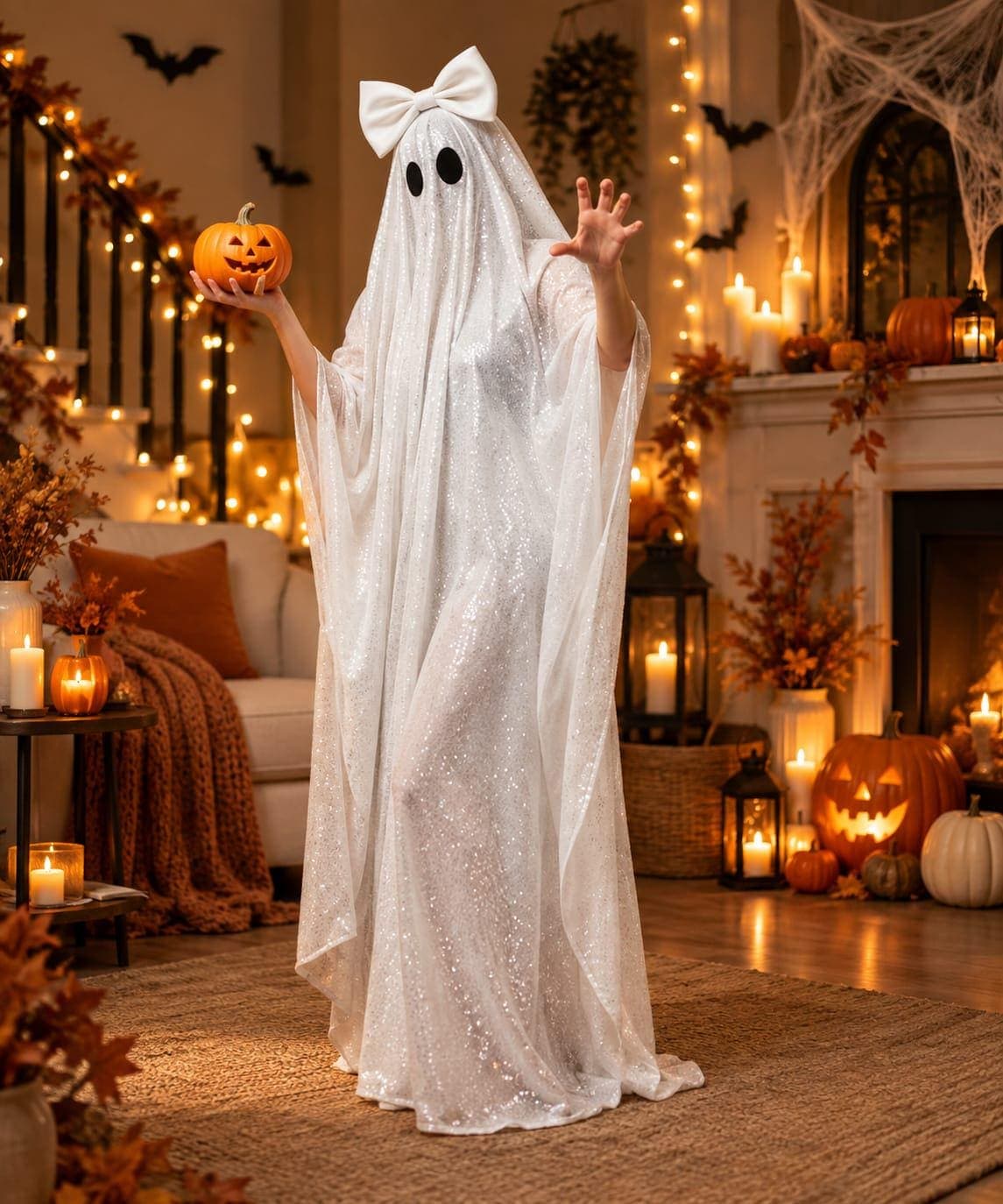 Sequin Ghost Costume, Halloween Ghost Poncho Cape, Sparkly Ghost Costume for Women, Spooky Halloween Party Outfit - image 5