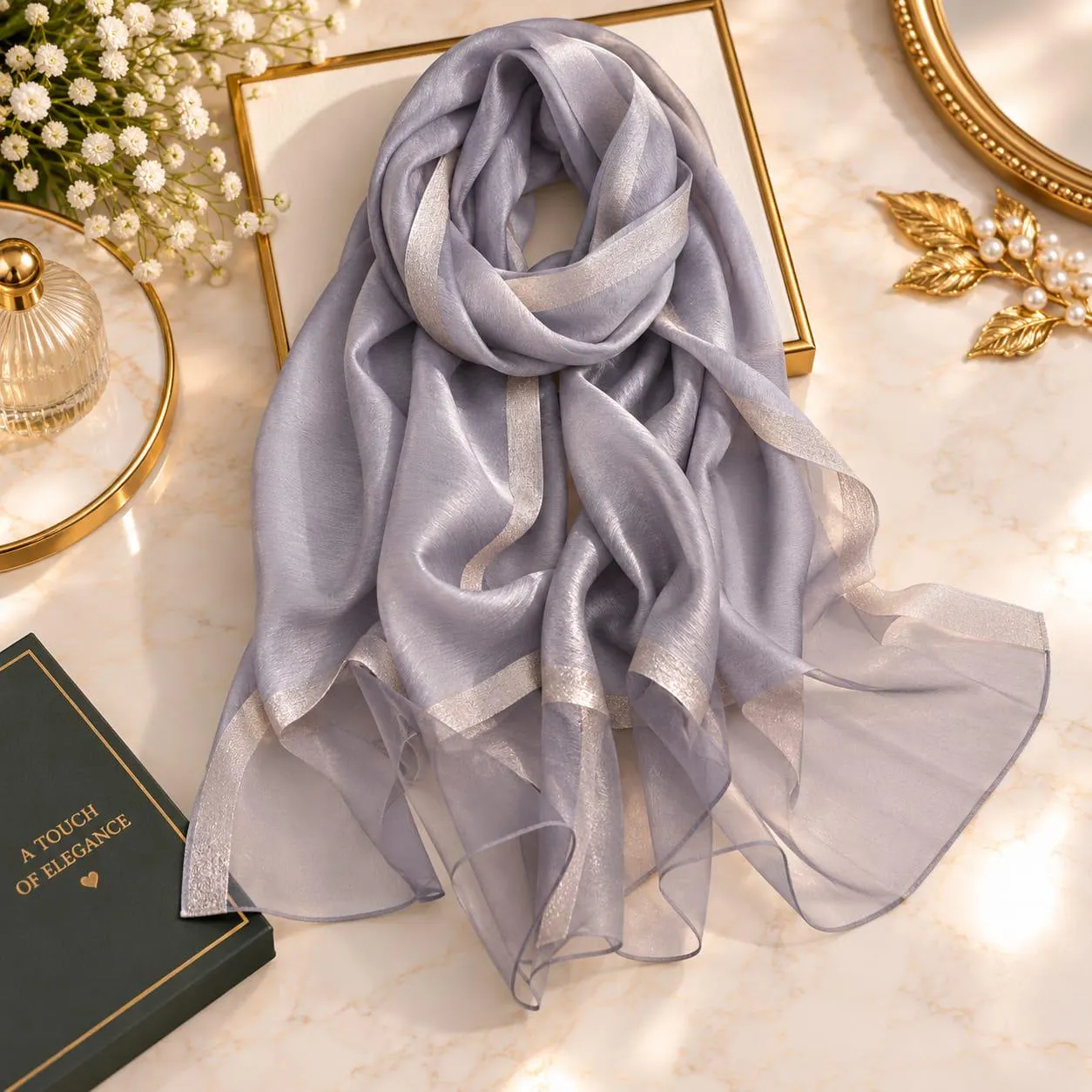 Elegant Sheer Chiffon Scarf for Women, Lightweight Luxury Wrap, Glitter Border Shawl, Formal Evening Scarf, Wedding Party Gift - image 5