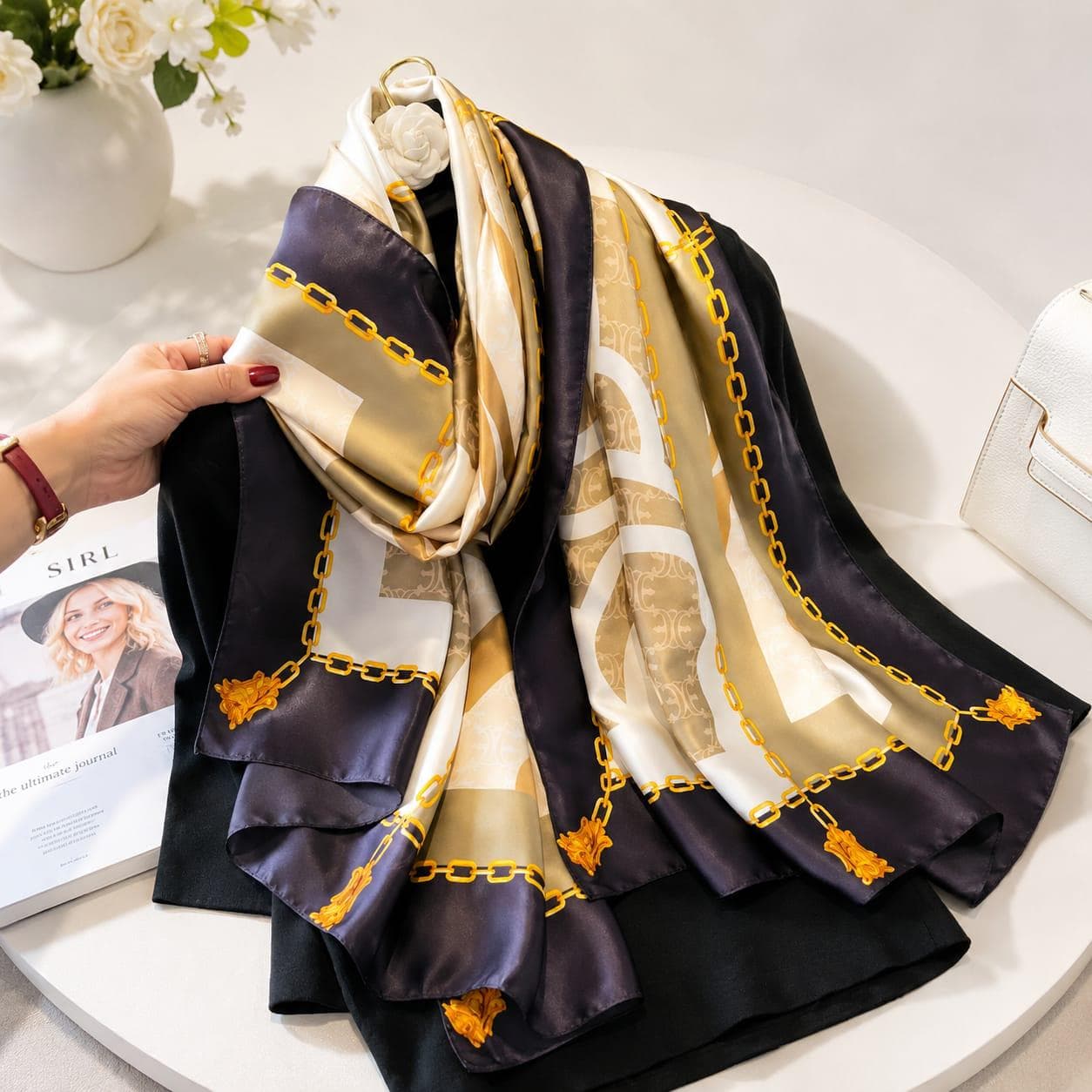 Women’s Satin Scarf, Elegant Floral Printed Scarf, Lightweight Fashion Wrap, Silk-Look Shawl - image 3