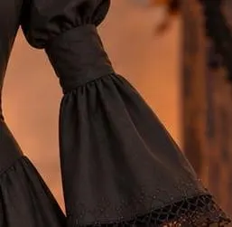 Black Gothic Victorian Dress, Lace Bell Sleeve Halloween Costume, Renaissance Medieval Dress, Vampire Witch Party Outfit for Women - image 4