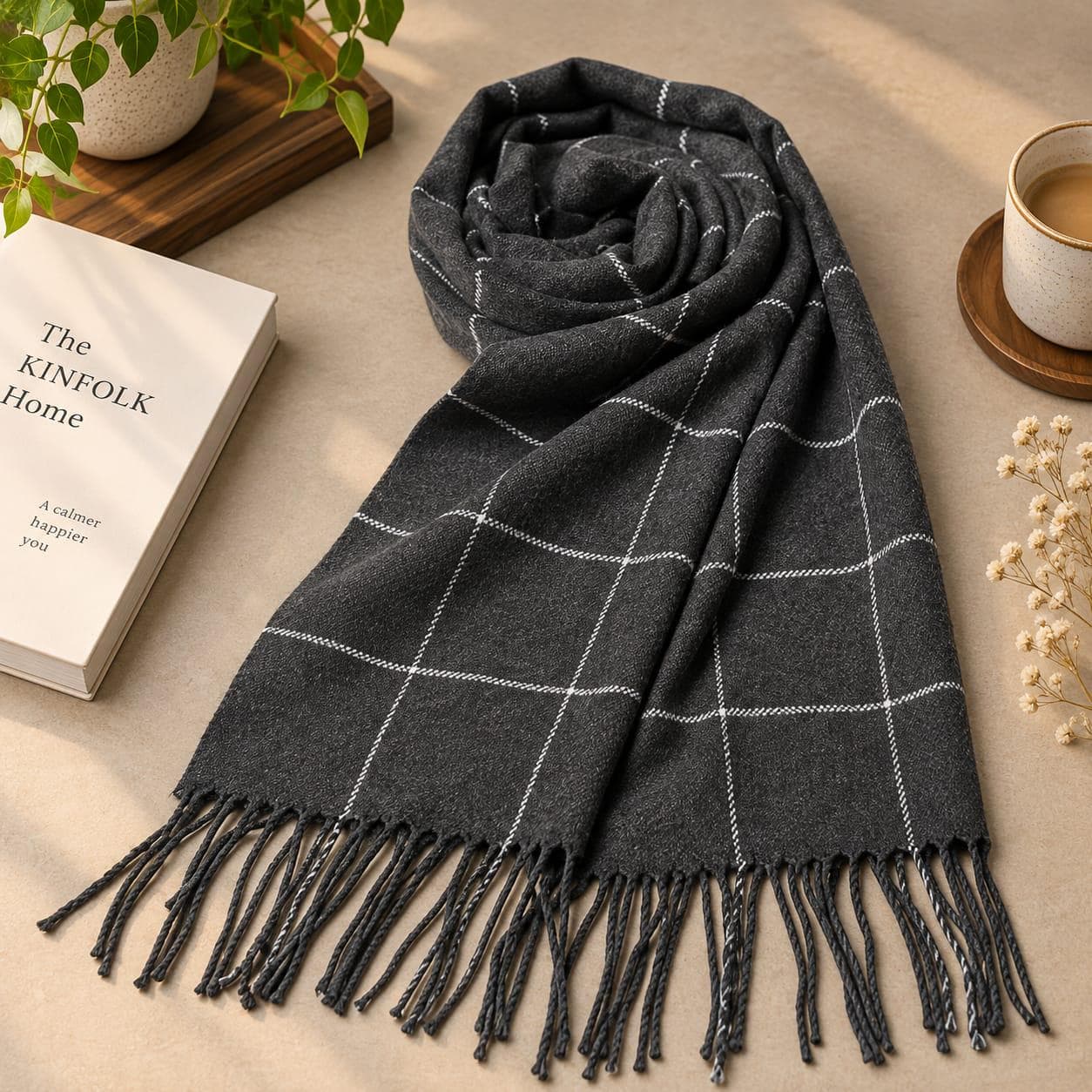 Plaid Winter Scarf for Women, Soft Checkered Fringe Scarf, Long Cozy Wrap, Multiple Colors, Warm Fashion Scarf for Fall and Winter