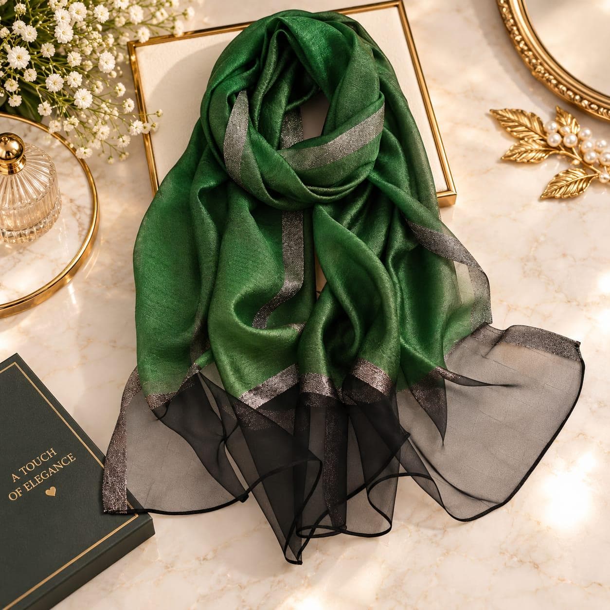 Elegant Sheer Chiffon Scarf for Women, Lightweight Luxury Wrap, Glitter Border Shawl, Formal Evening Scarf, Wedding Party Gift - image 3