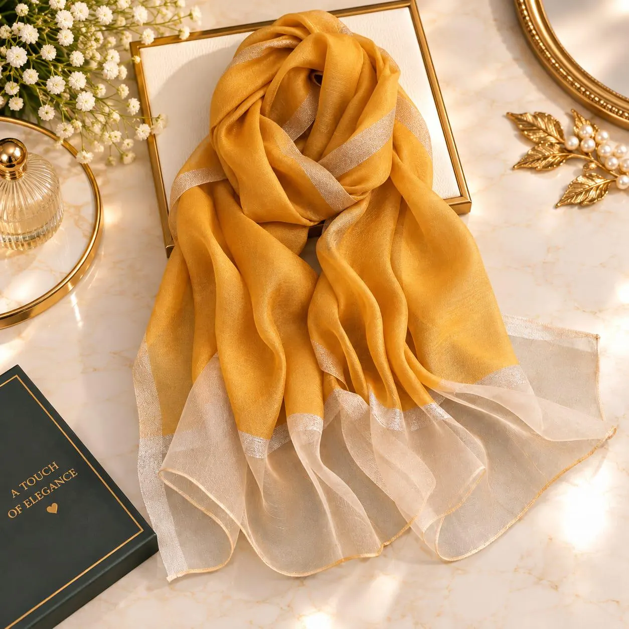 Elegant Sheer Chiffon Scarf for Women, Lightweight Luxury Wrap, Glitter Border Shawl, Formal Evening Scarf, Wedding Party Gift