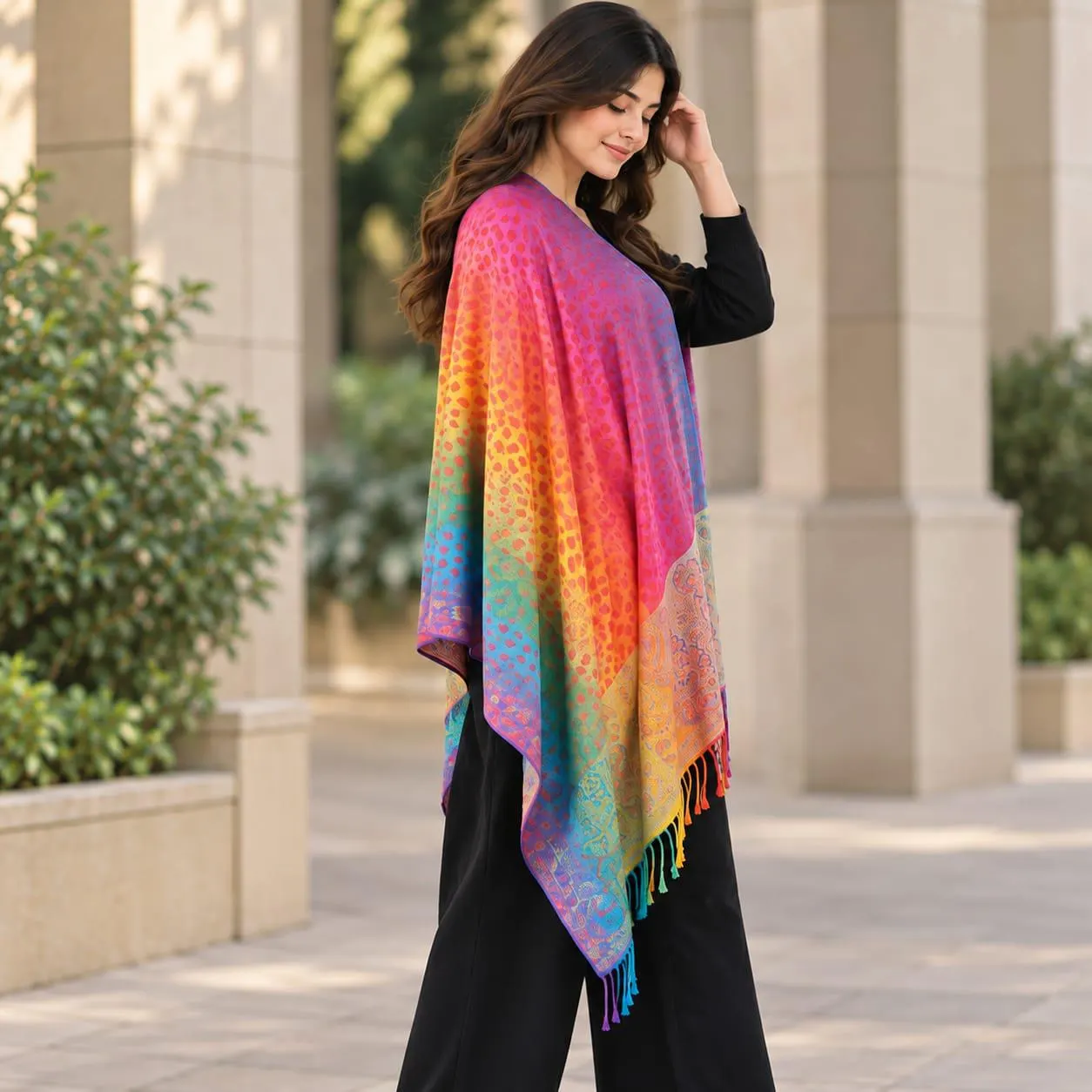Multicolor Paisley Shawl Wrap, Women's Soft Scarf, Colorful Fringe Scarf, Lightweight Fashion Wrap, Four Season Accessory - image 2