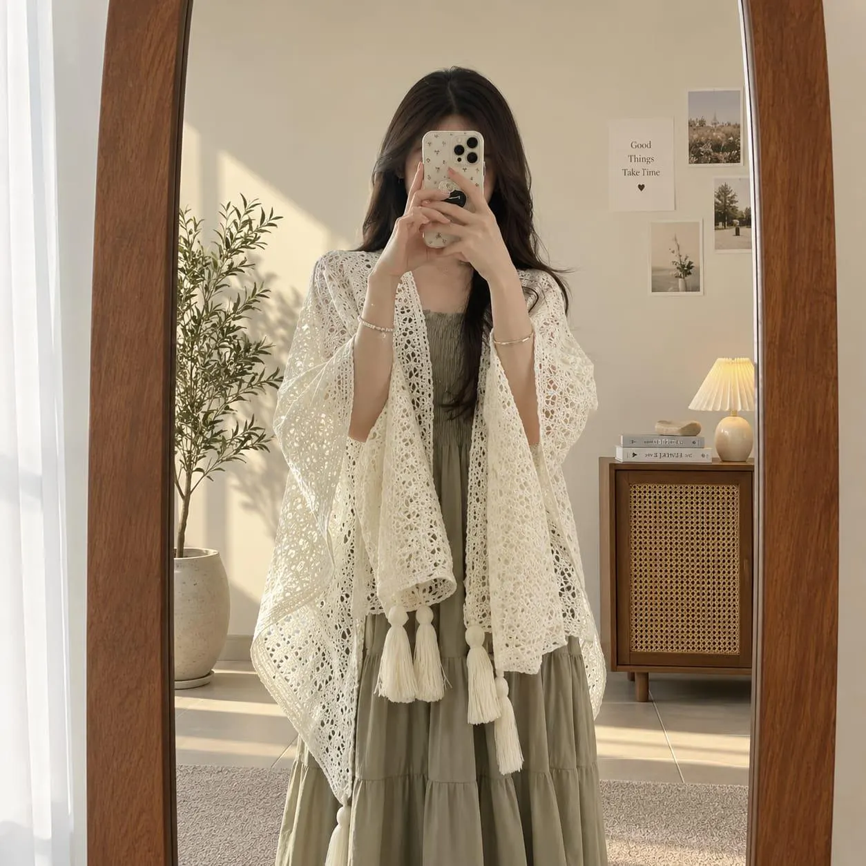 Crochet Lace Shawl for Women, Boho Fringe Cardigan, Lightweight Summer Wrap, Openwork Crochet Cover Up, Vacation Layering - image 2