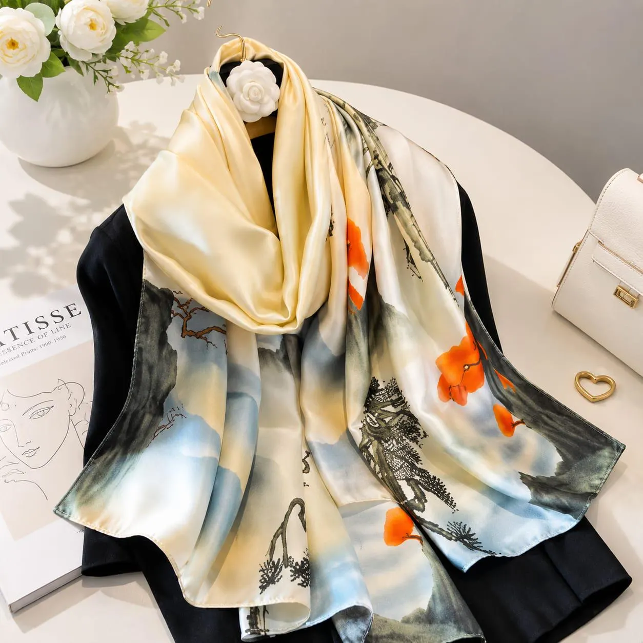 Luxury Silk Scarf for Women, Elegant Printed Head Wrap, Satin Neck Scarf, Hijab Hair Scarf, Four Season Fashion Accessory, Gift for Her - image 2
