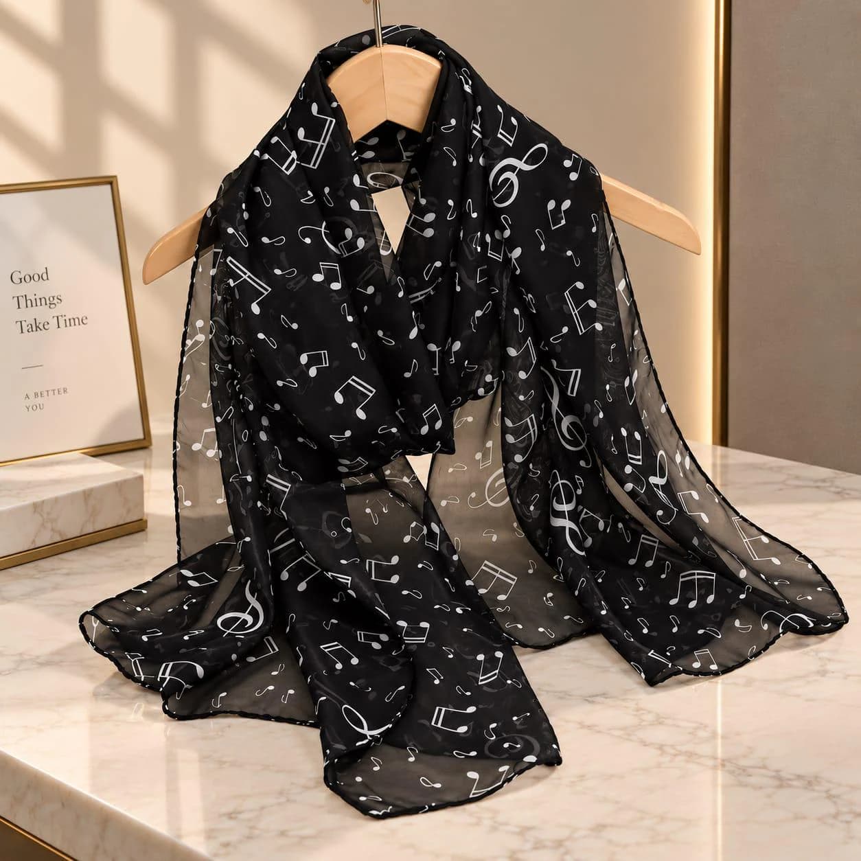 Music Notes Chiffon Scarf, Musical Note Print Shawl, Lightweight Music Lover Gift, Sheer Scarf for Women, Music Teacher Gift - image 2