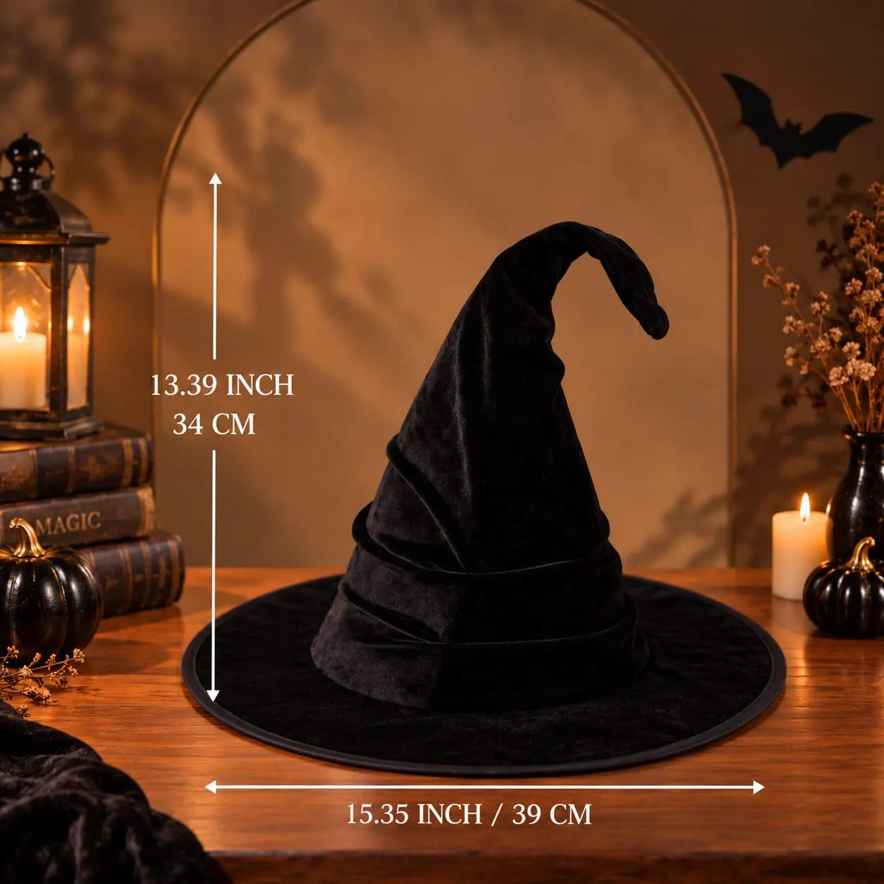 Black Velvet Witch Hat, Wide Brim Halloween Costume Hat, Gothic Wizard Hat, Men & women Party Accessory - image 4