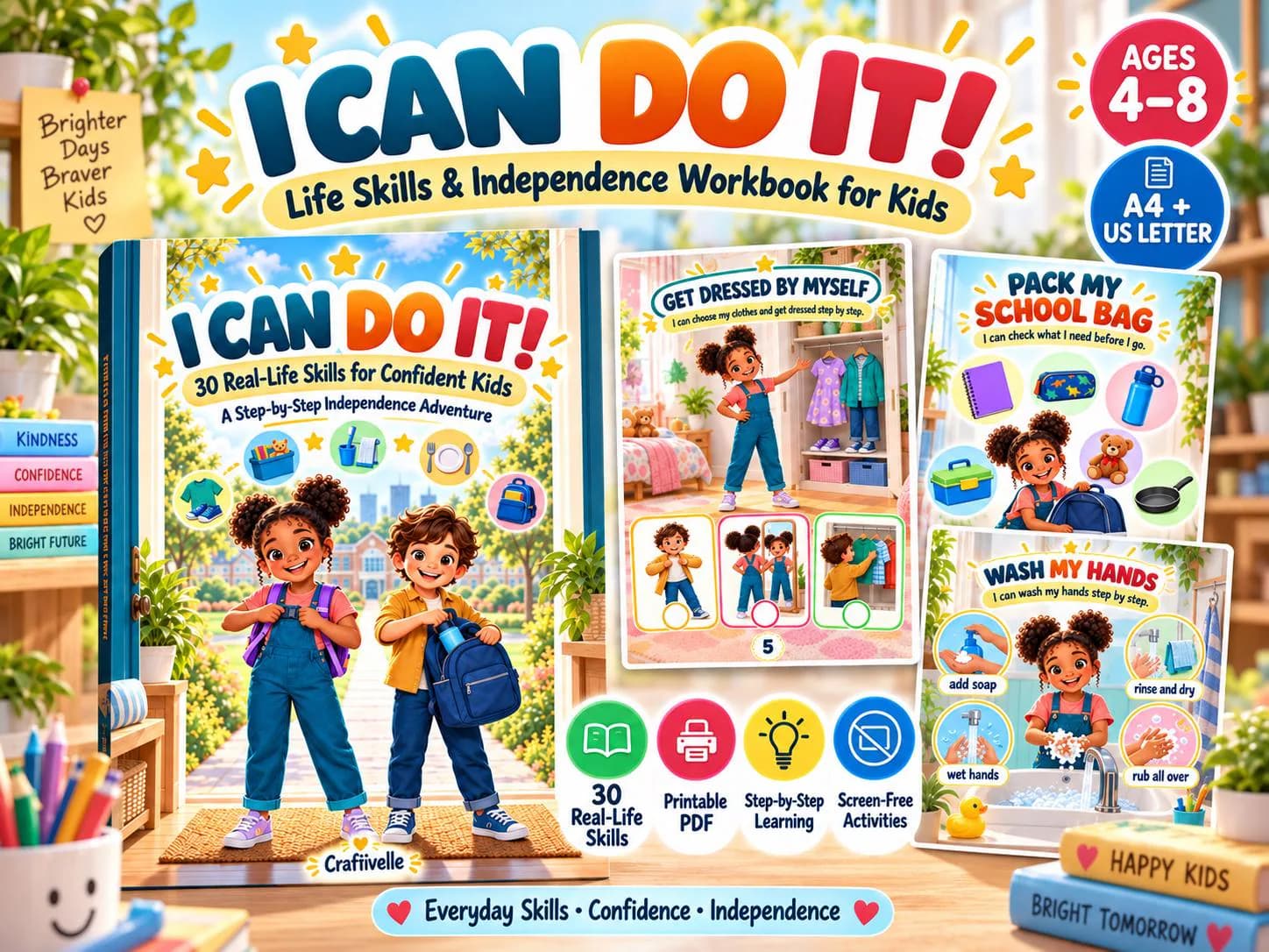 Life Skills Activity Book for Kids | Daily Routines, Self Care & Independence Workbook | Printable PDF