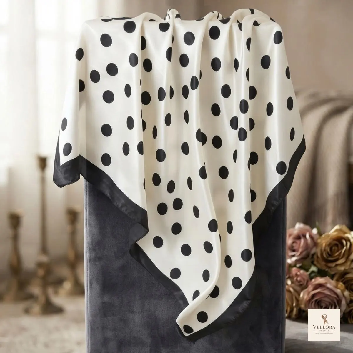 Lightweight square scarf prepared for styling