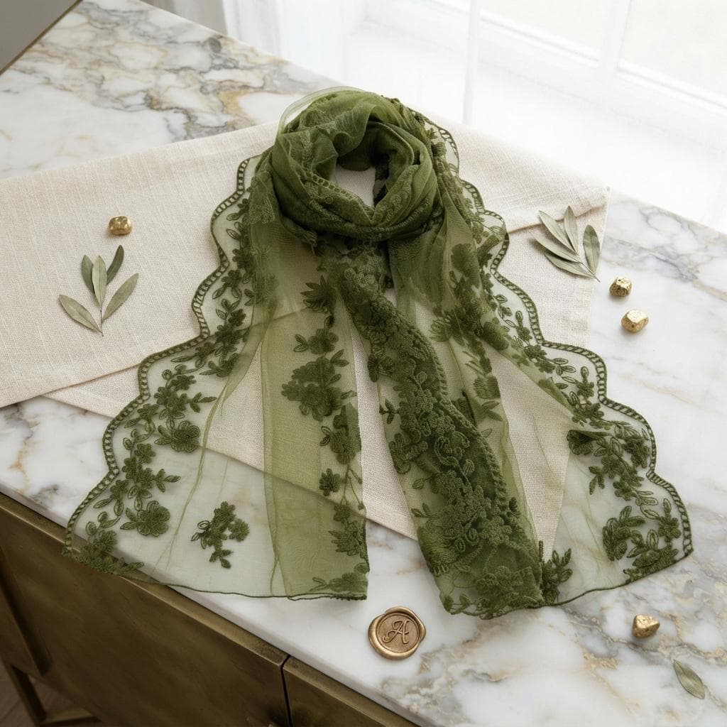 Long scarf styled loosely around the neck with a casual outfit.