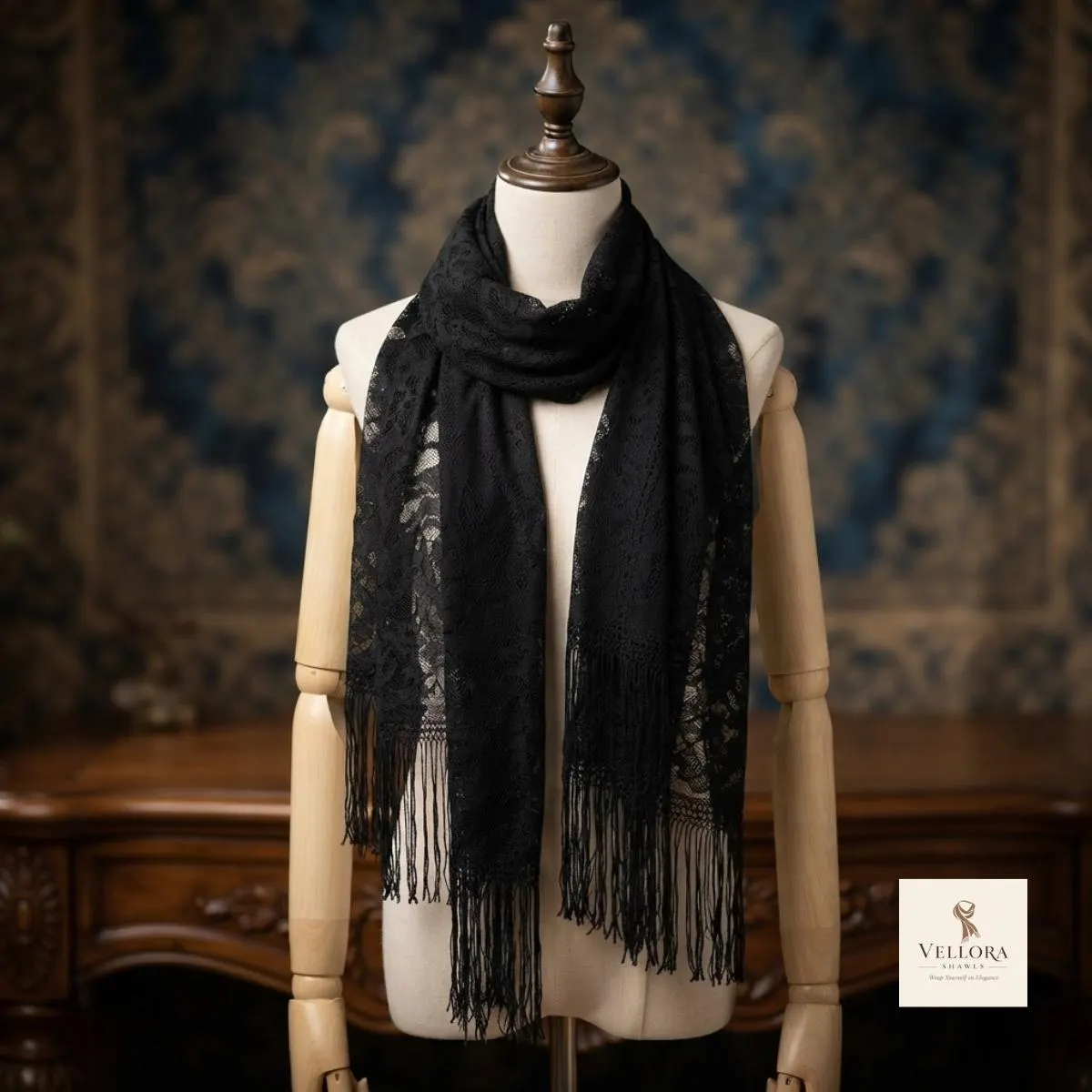 floral lace scarf for women, colorful tassel wrap, lightweight head and shoulder accessory