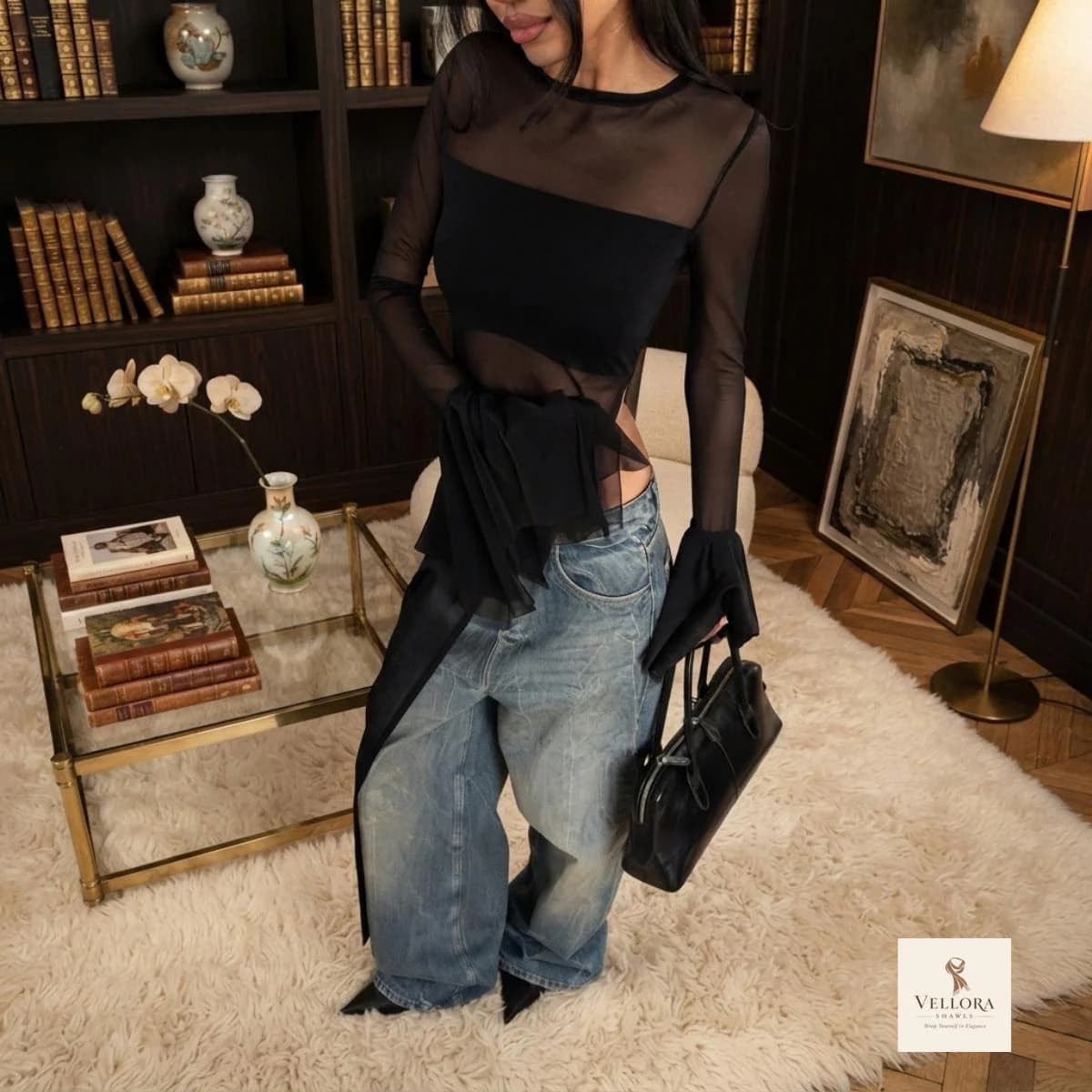 Long sleeve top showing flared sleeve design