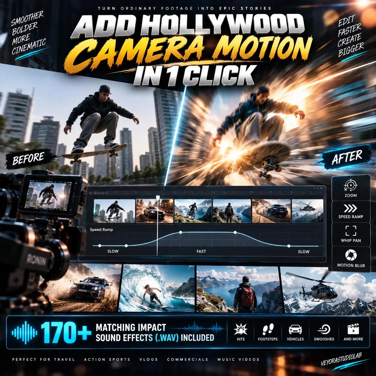 DaVinci Resolve Transitions Pack, 1000+ Fusion Macros DRFX Film Burns Zooms Glitch Effects with 170 Sound FX, Video Editing Digital Download - image 4