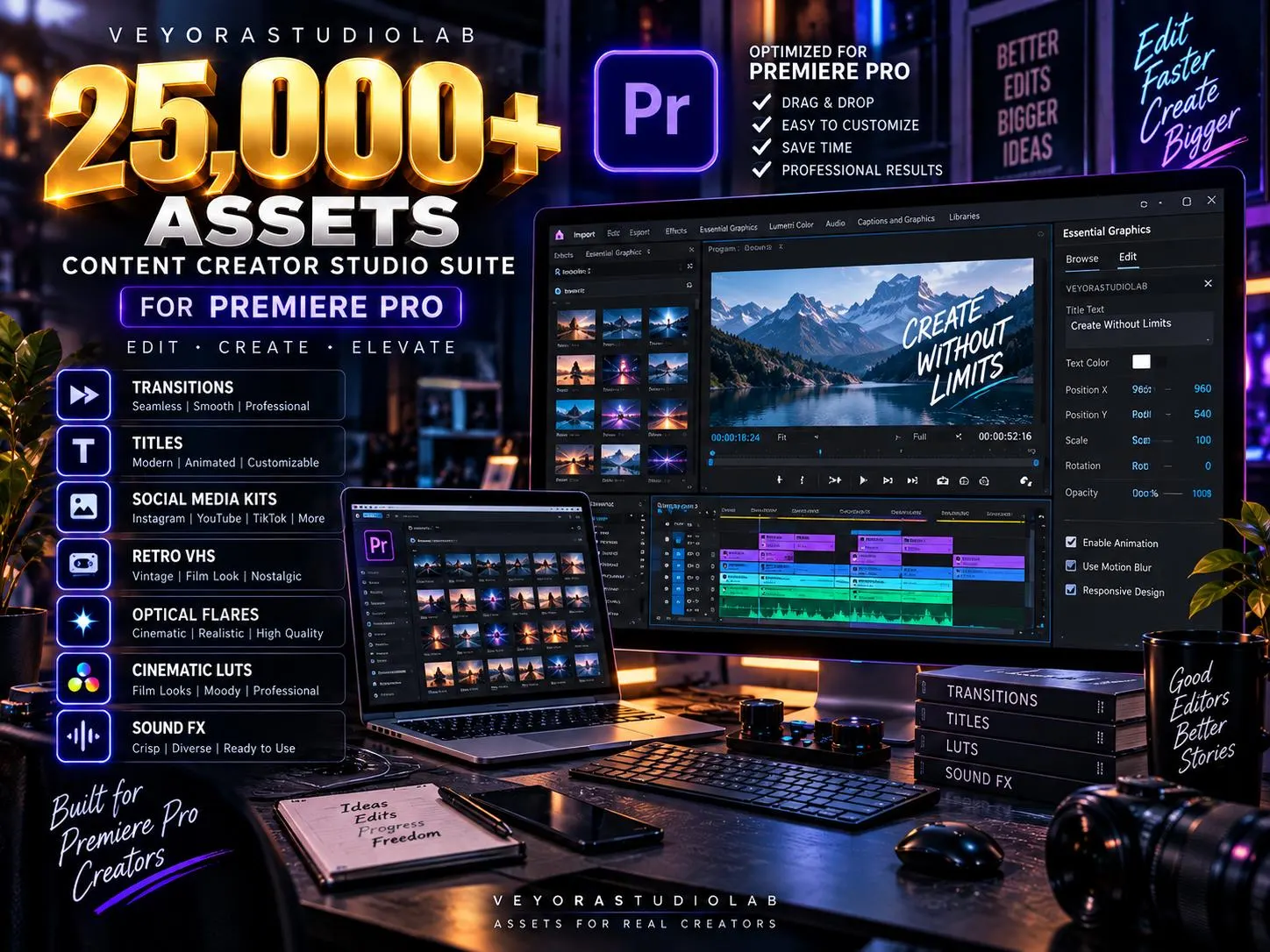 25000+ Premiere Pro Assets Bundle, Complete Video Editing Toolkit with Effects Transitions, Creator Essentials Pack Digital Download