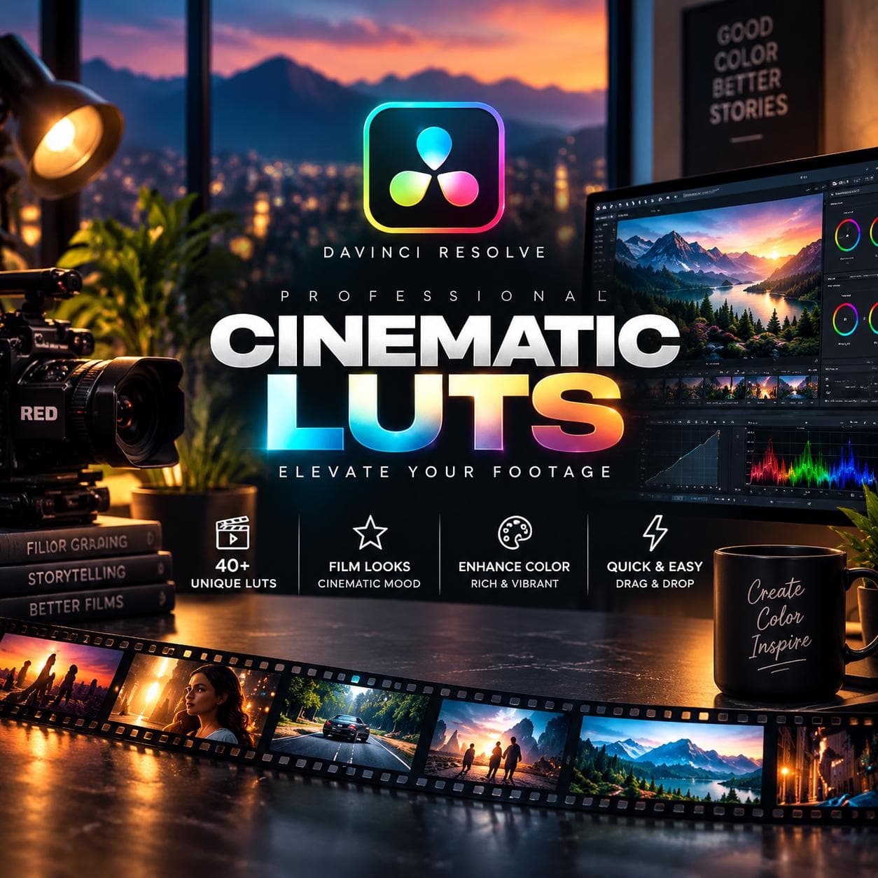 Cinematic LUTs Bundle for DaVinci Resolve, Film Color Grading Presets Pack, Rich Contrast Teal Orange Looks for Filmmakers Digital Download