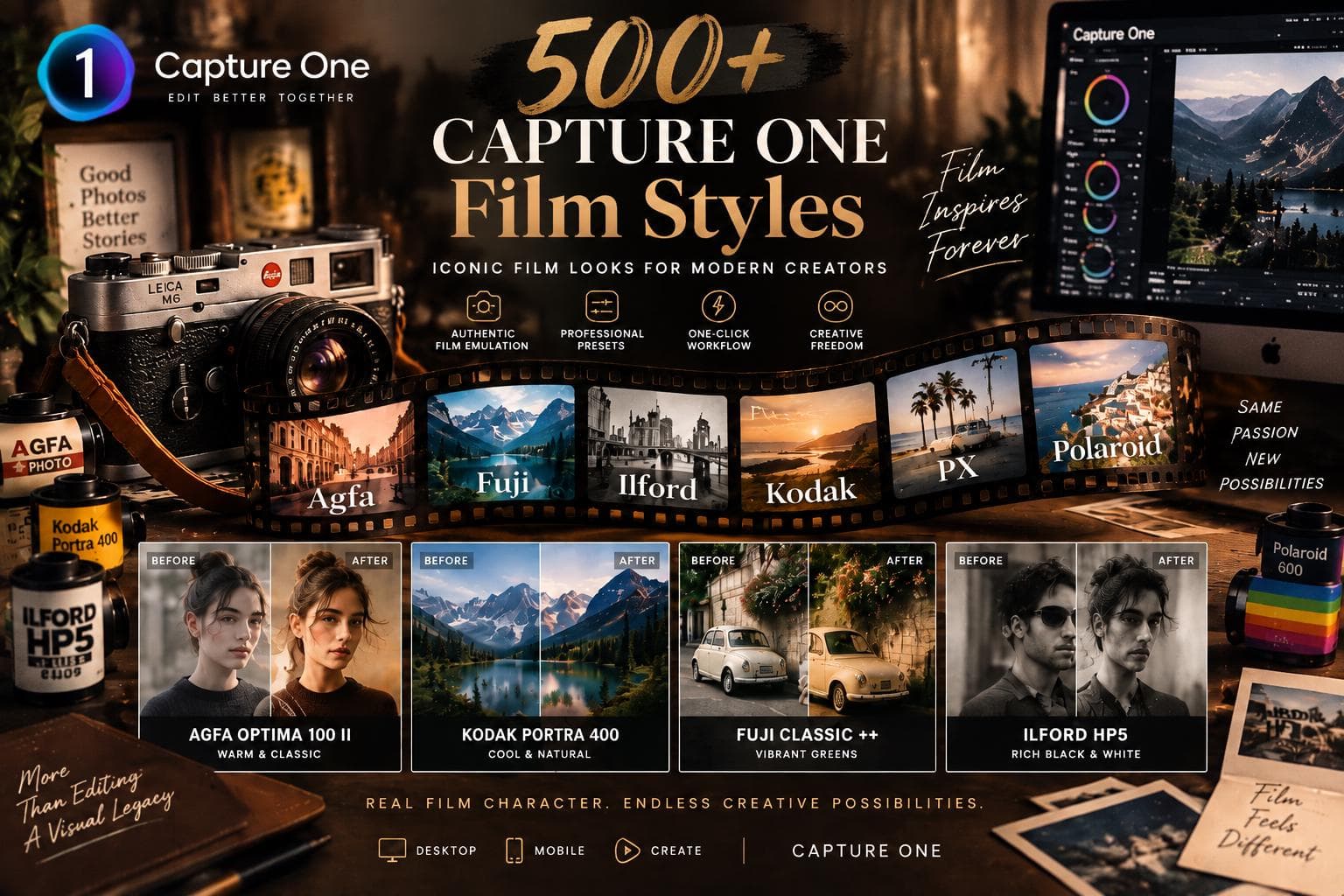 500+ Capture One Styles Bundle, Film Emulation Presets Inspired by Kodak Fuji, Vintage Color Grading for Photographers Digital Download