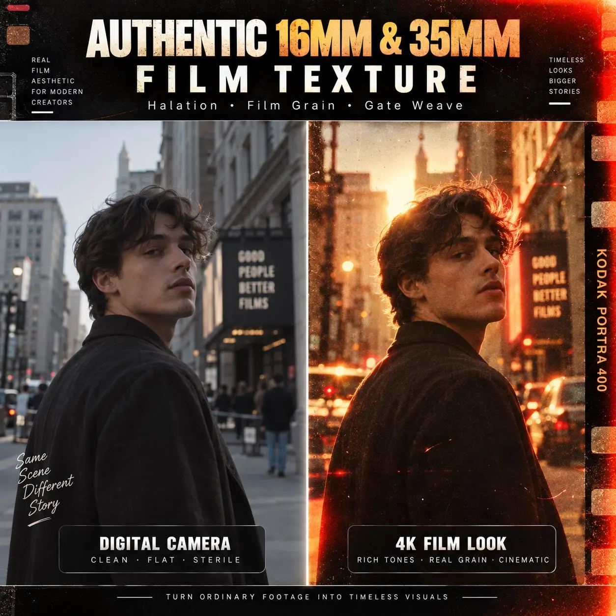 Retro Film LUTs Pack, Vintage 4K Presets with Cyberpunk Neon Glow, Film Grain Light Leaks Glitch Overlays for Video Digital Download - image 5