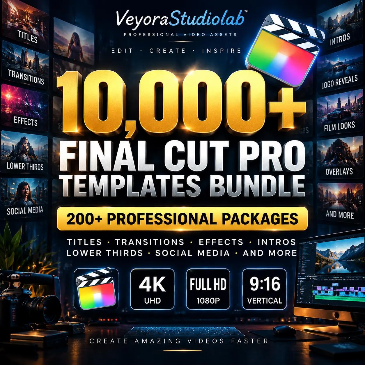 10000+ Final Cut Pro Templates Bundle, 4K Video Editing Assets Pack with Transitions Titles Effects for FCP, Digital Download