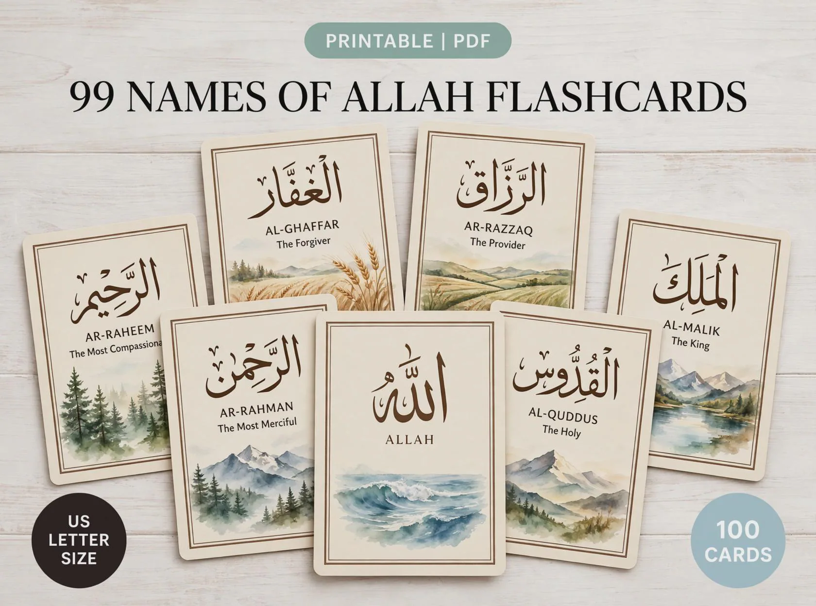 99 Names of Allah Flashcards for Kids | Islamic Educational Printable (PDF)