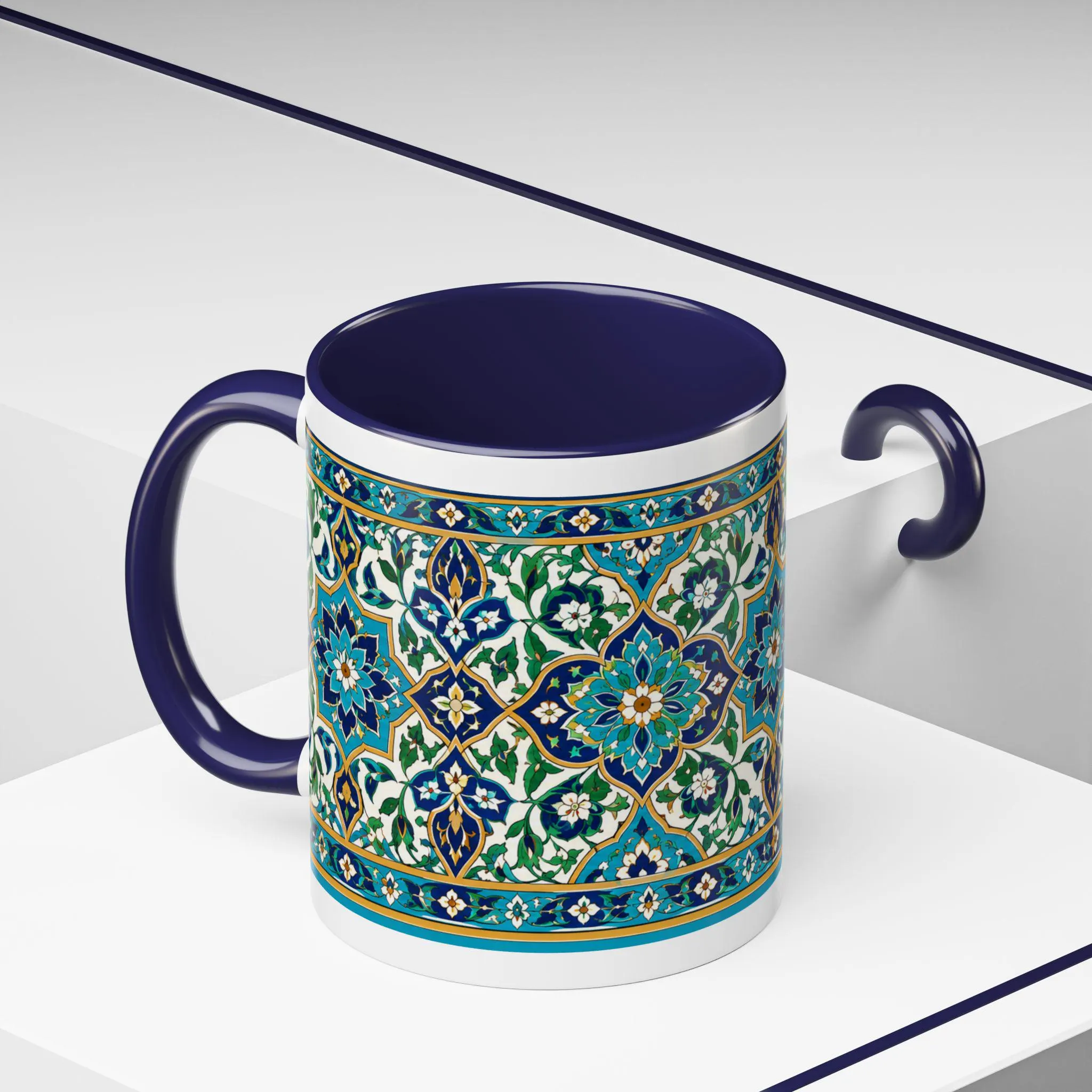Islamic Tile Art Coffee Mug, Blue Green Persian Ceramic Cup, Arabesque Floral Pattern, Muslim Housewarming Gift, Eid Ramadan Gift 11 15oz - image 4