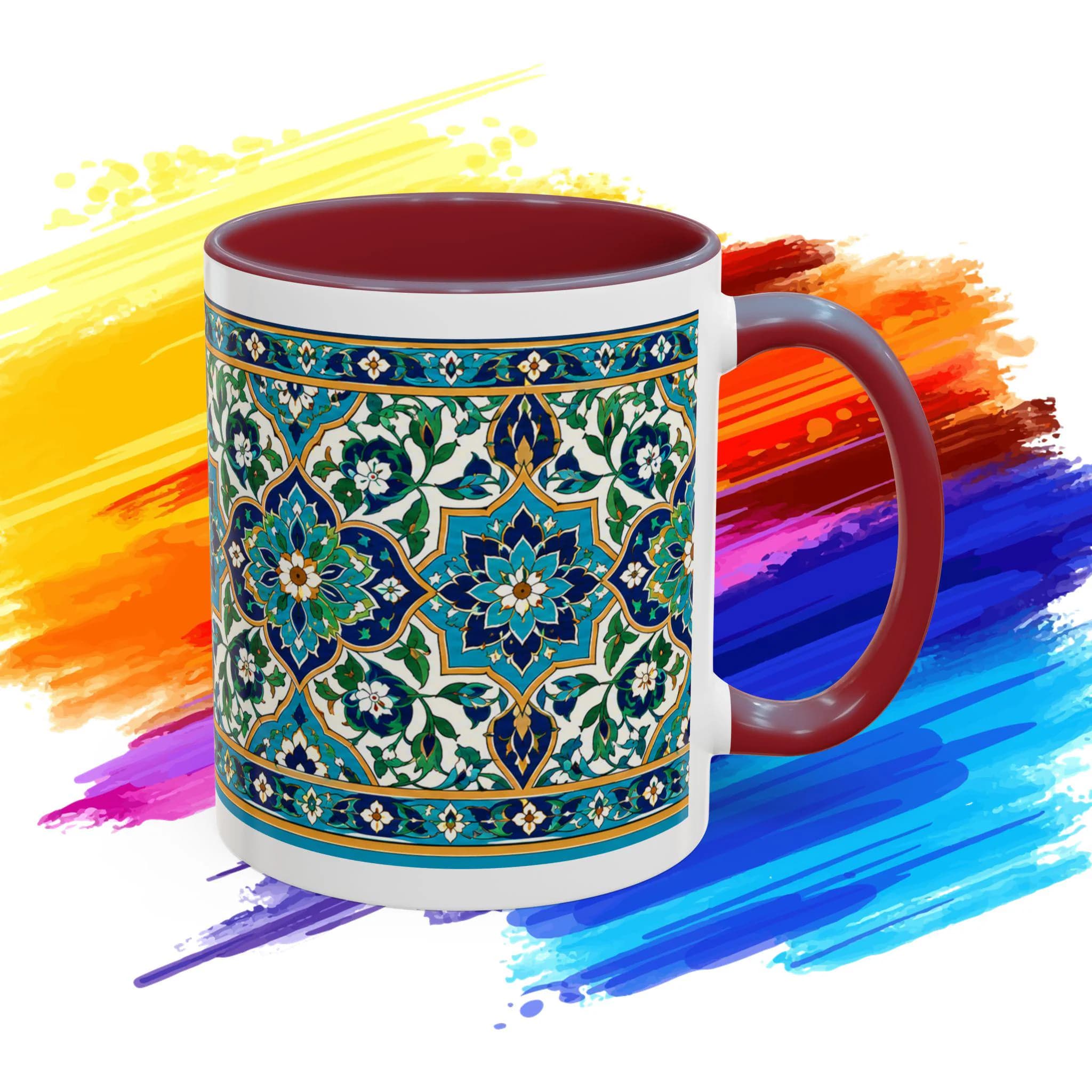 Islamic Tile Art Coffee Mug, Blue Green Persian Ceramic Cup, Arabesque Floral Pattern, Muslim Housewarming Gift, Eid Ramadan Gift 11 15oz - image 5