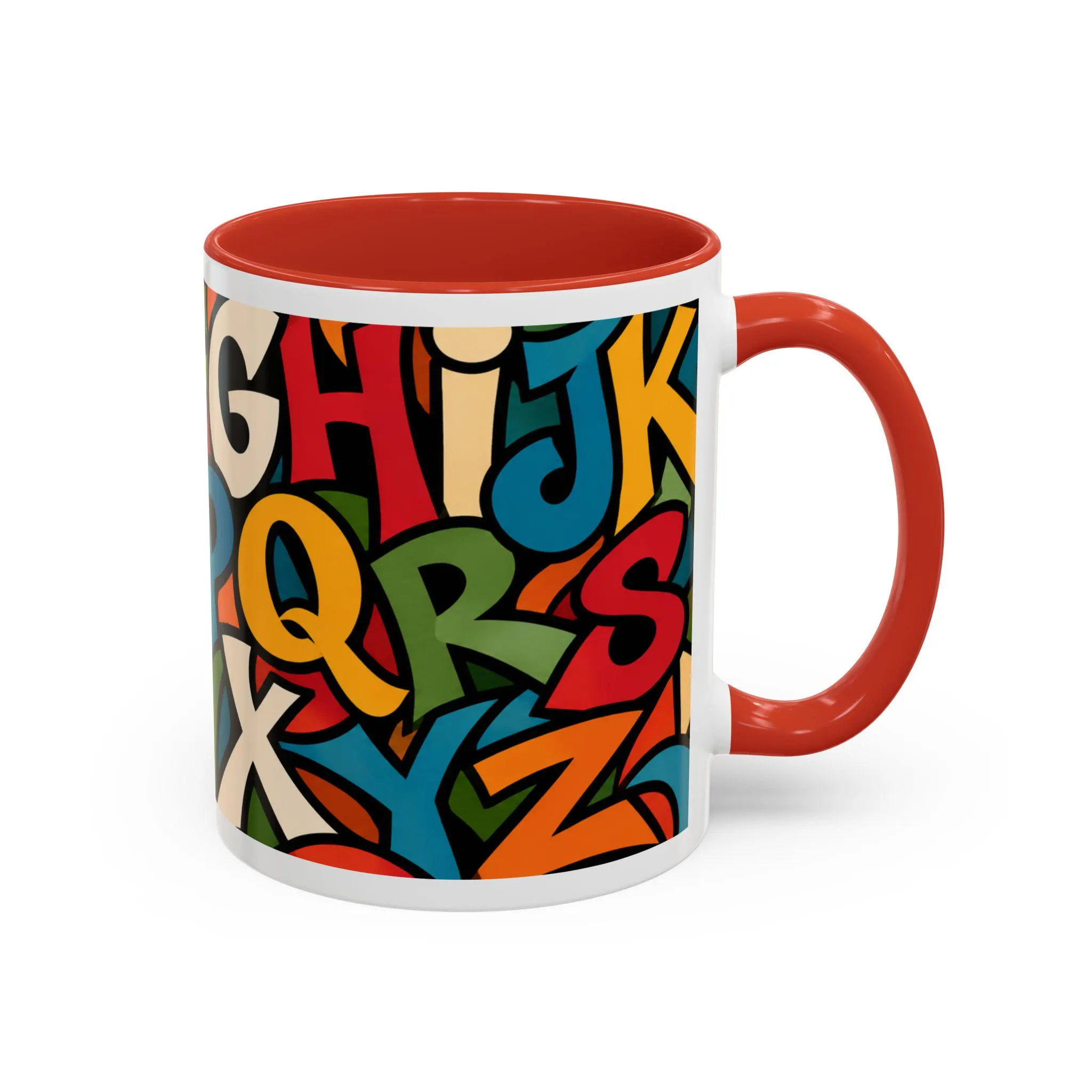 Colorful Alphabet Mug, English Letters A to Z Collage, Red Accent Coffee Cup, Back to School Teacher Gift Student Graduation Present 11 15oz - image 3