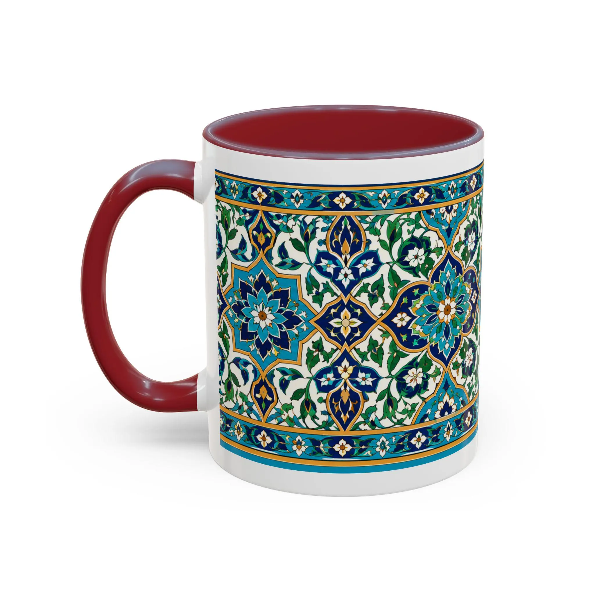 Islamic Tile Art Coffee Mug, Blue Green Persian Ceramic Cup, Arabesque Floral Pattern, Muslim Housewarming Gift, Eid Ramadan Gift 11 15oz - image 3