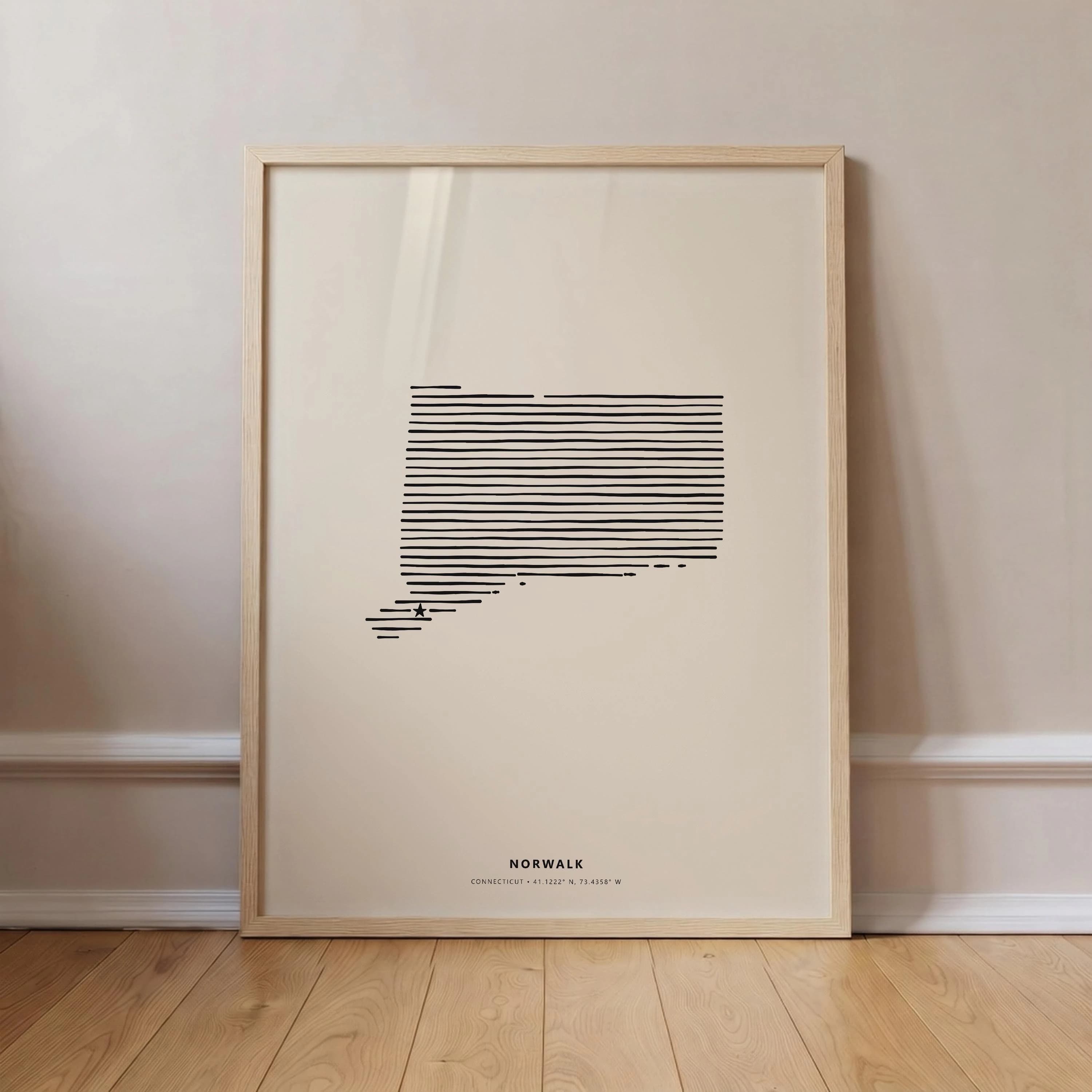 Norwalk Connecticut Minimalist Line Art Poster - Modern State Silhouette Star Print