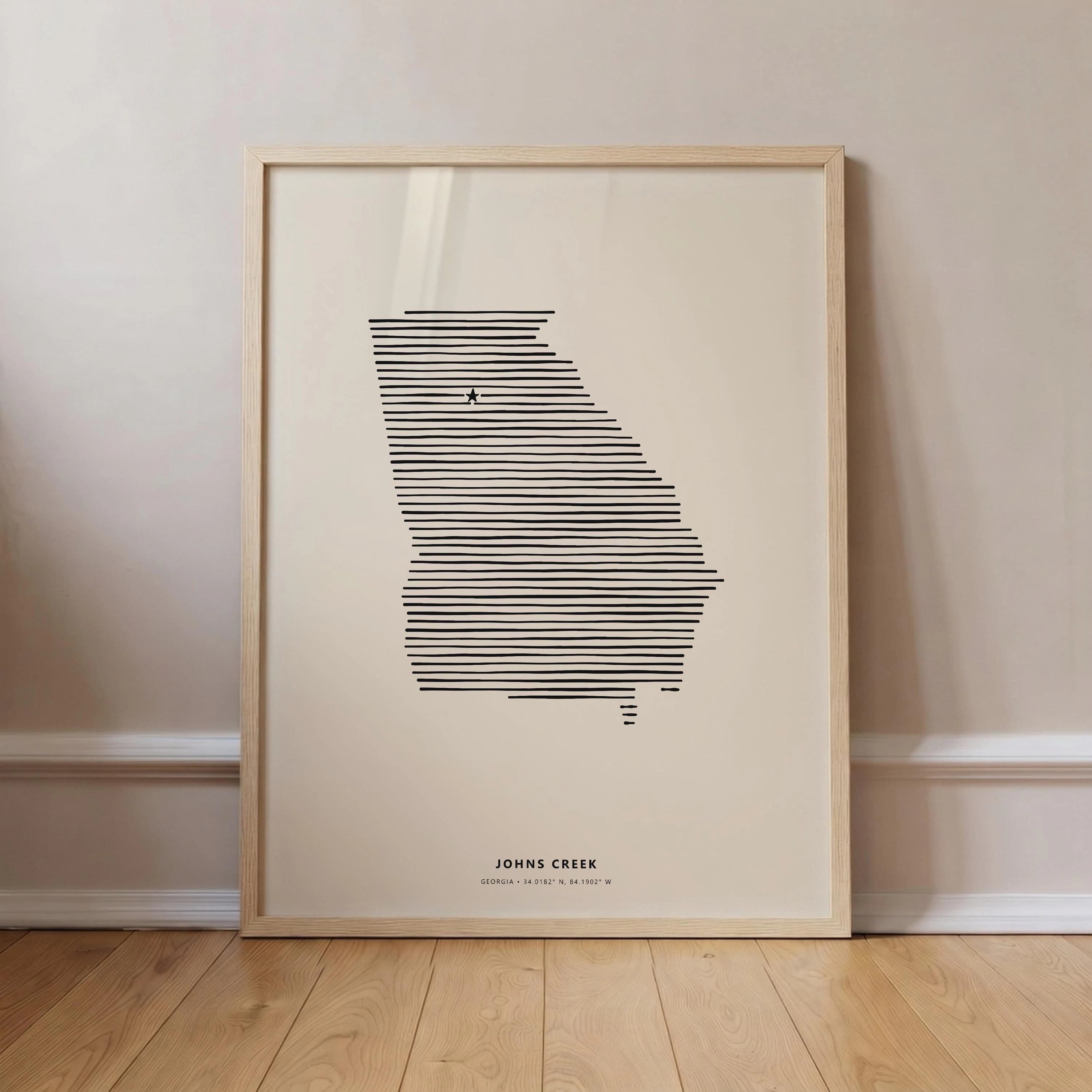 Johns Creek Georgia Minimalist Line Art Poster - Modern State Silhouette Star Print