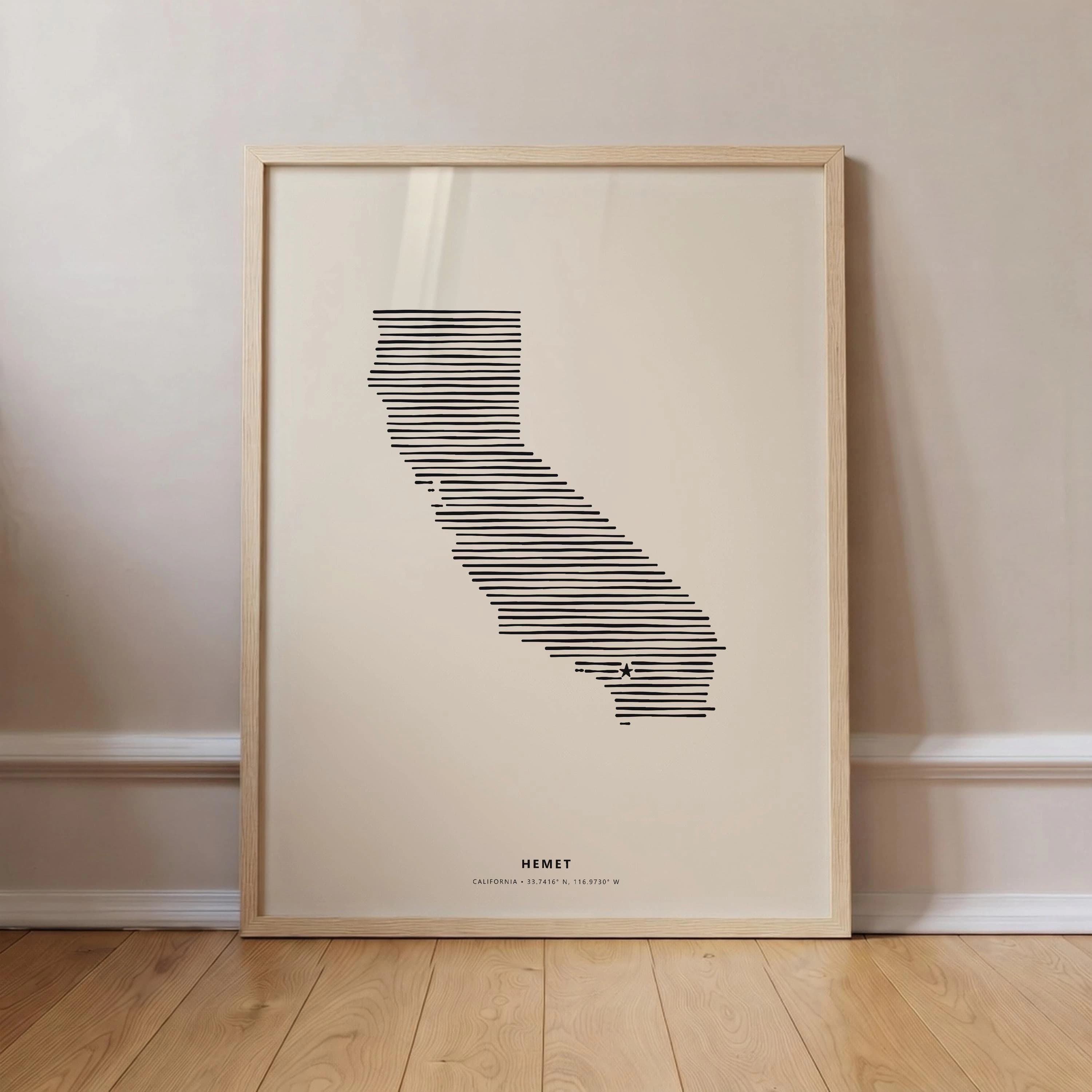 Hemet California Minimalist Line Art Poster - Modern State Silhouette Star Print