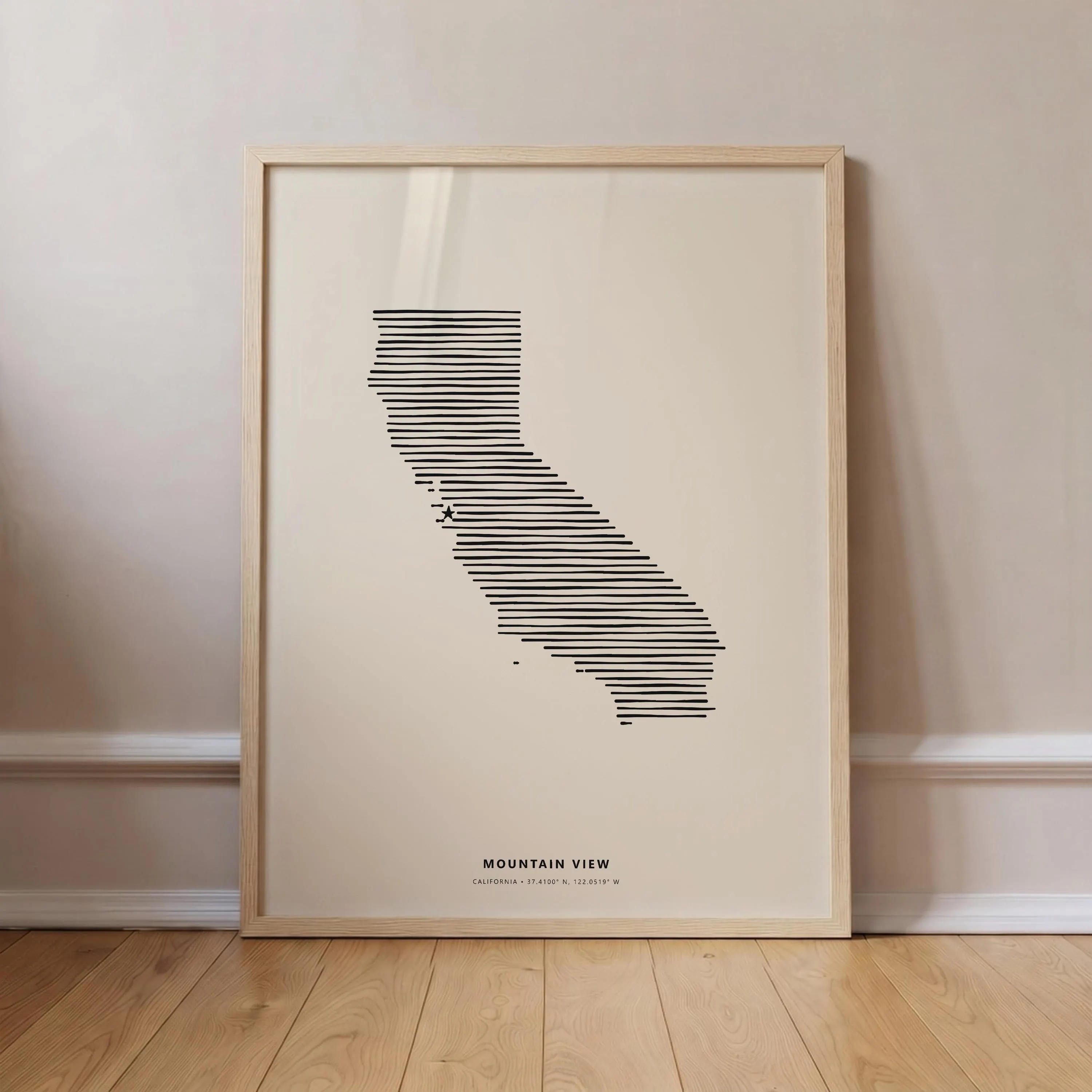 Mountain View California Minimalist Line Art Poster - Modern State Silhouette Star Print