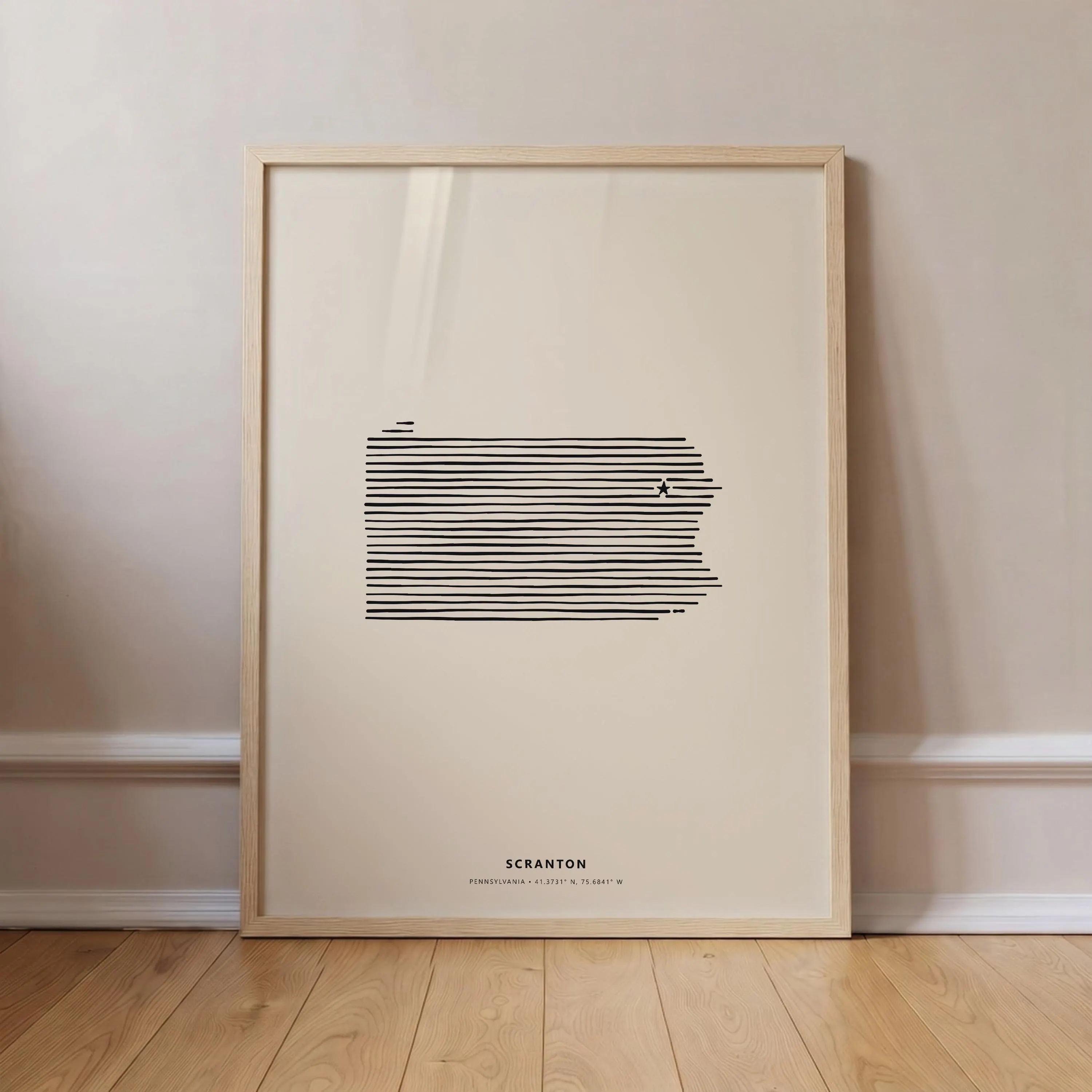 Scranton Pennsylvania Minimalist Line Art Poster - Modern State Silhouette Star Print