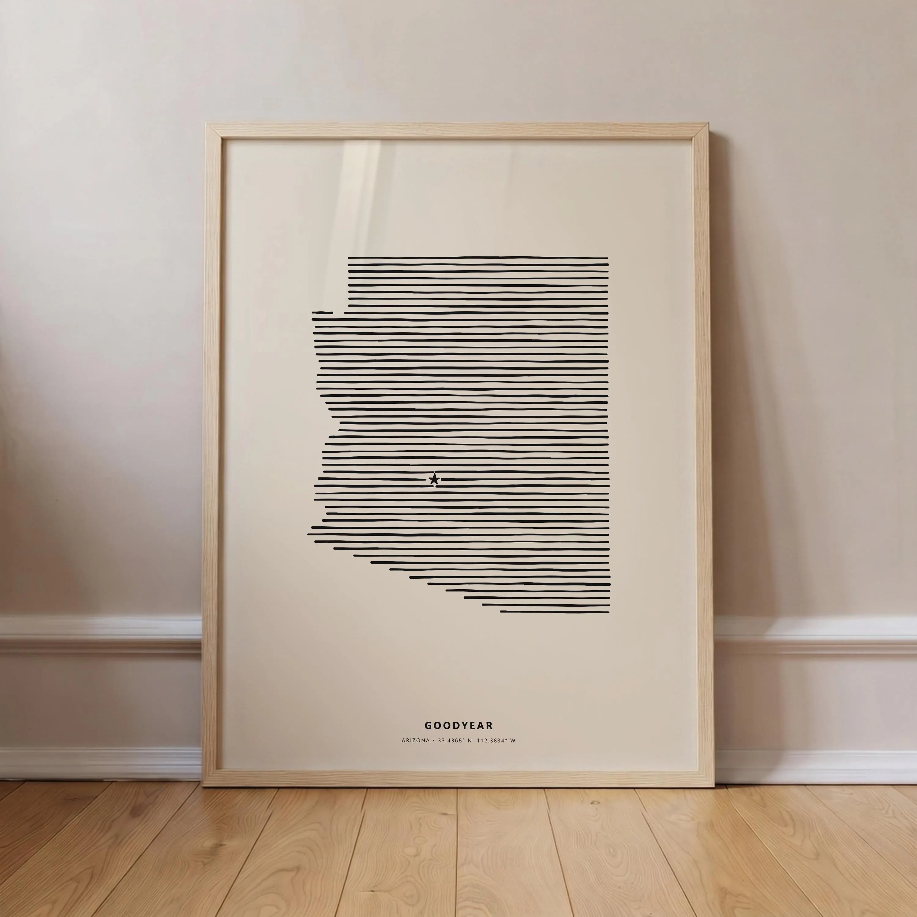 Goodyear Arizona Minimalist Line Art Poster - Modern State Silhouette Star Print