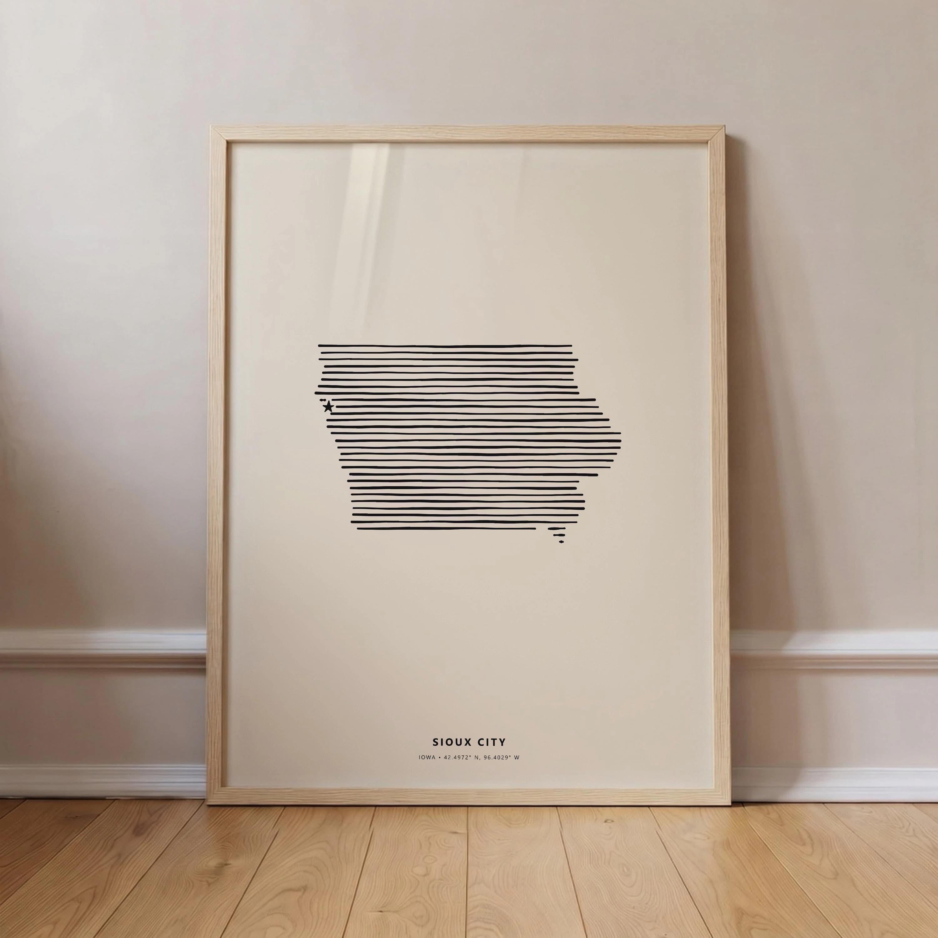 Sioux City Iowa Minimalist Line Art Poster - Modern State Silhouette Star Print
