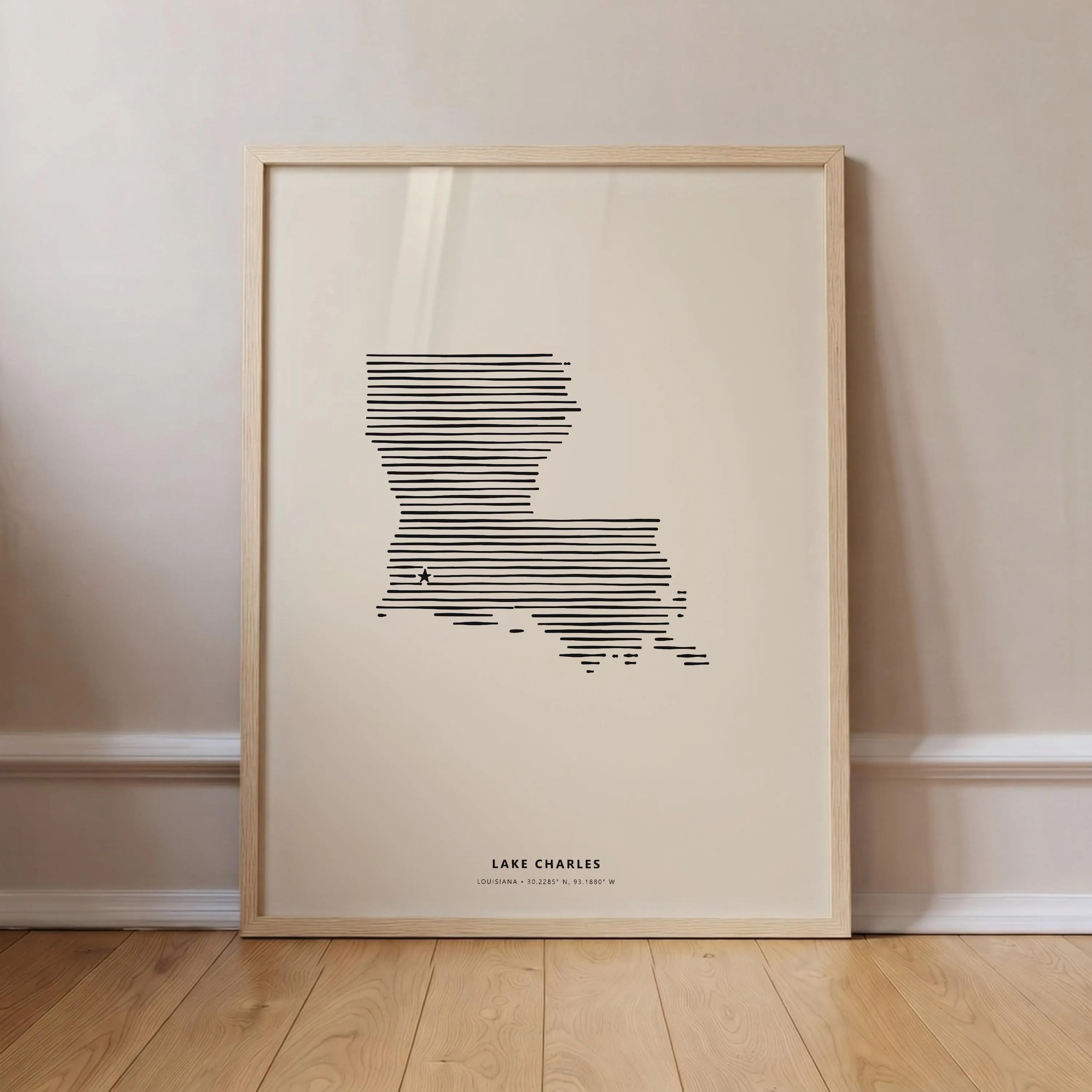 Lake Charles Louisiana Minimalist Line Art Poster - Modern State Silhouette Star Print
