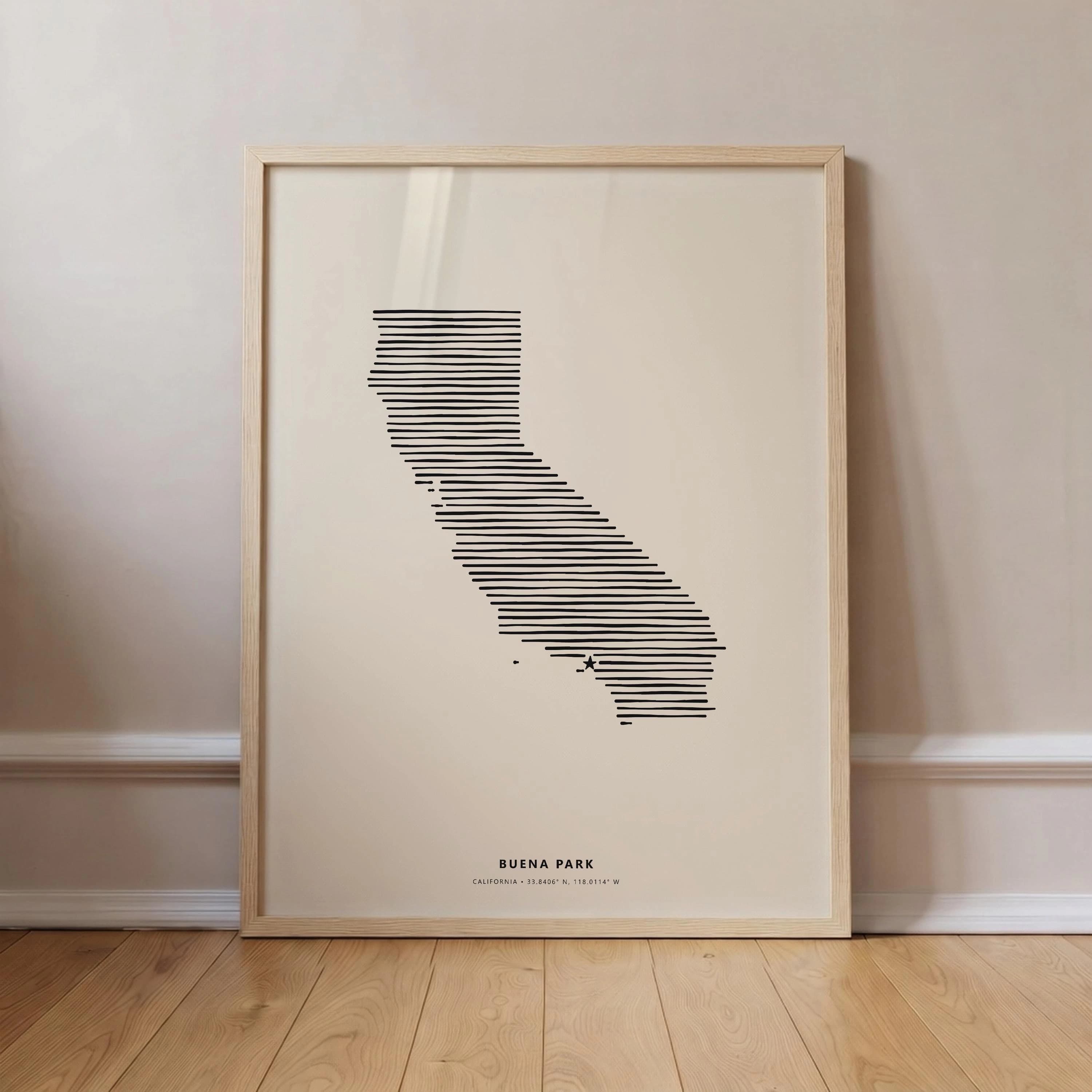 Buena Park California Minimalist Line Print - State Silhouette Star Marker Art
